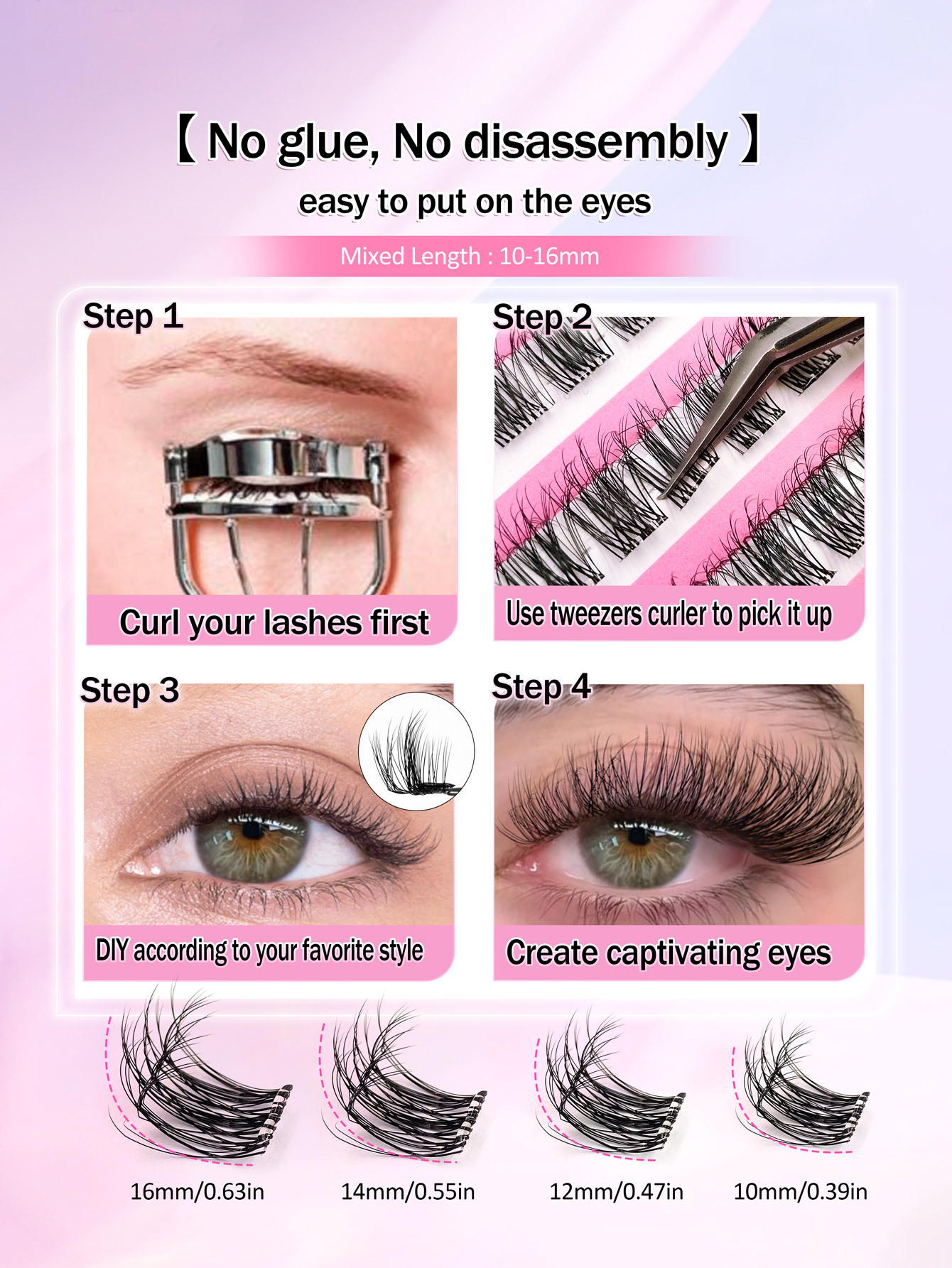 Sibeuna 72Pcs Glue-free Natural Wispy Lashes Cluster Lash Extension,Cat Eye Lashes Self Adhesive Lashes Eye Lashes Pre Glued Eyelashes, Reusable Self Adhesive Eyelashes, Beginner-friendly, Faux Mink Lashes Waterproof No Glued Needed Lashes