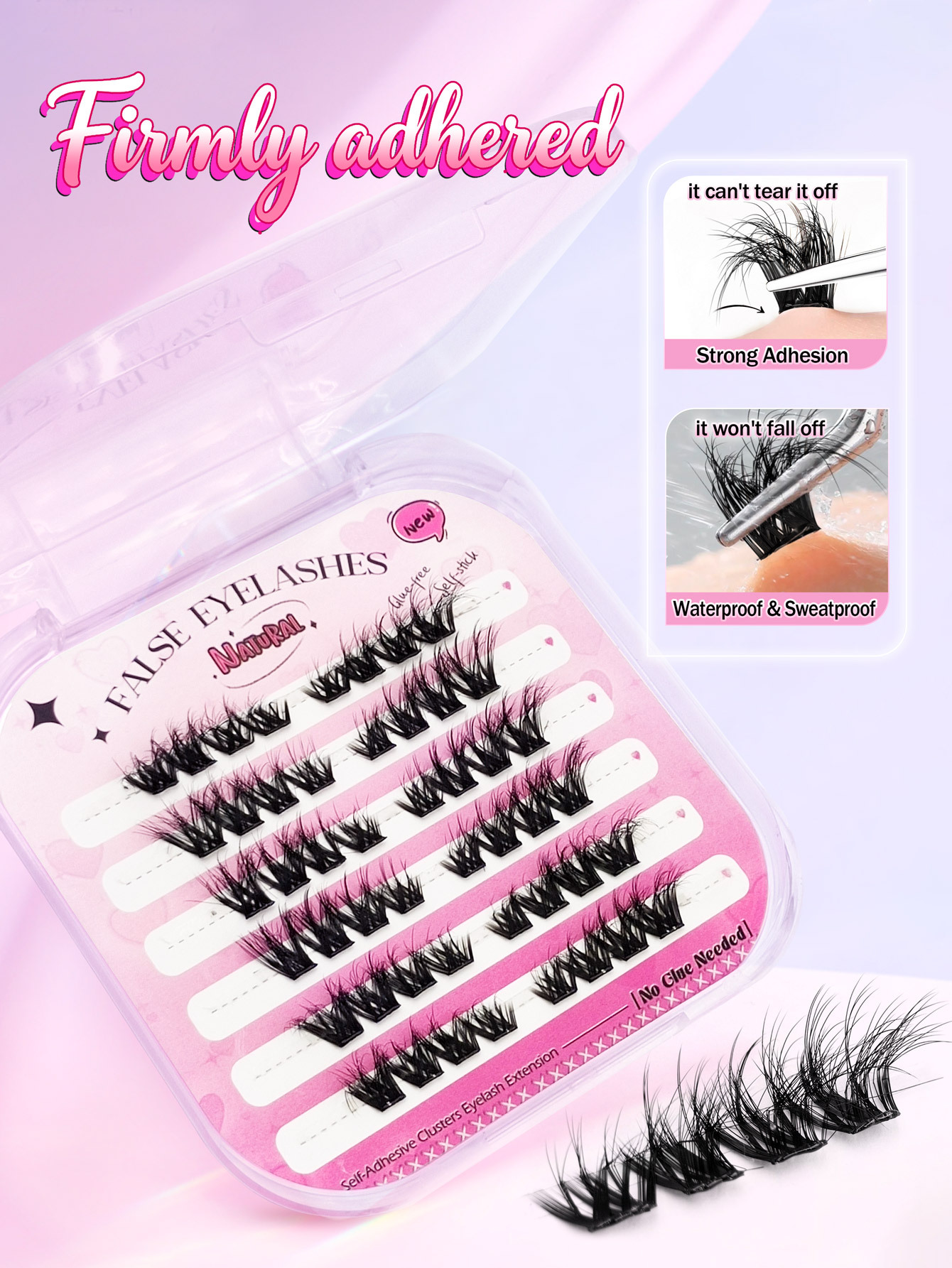 Sibeuna 48Pcs Self Adhesive Lashes Fluffy False Eyelash Clusters, 10-16mm Mixed Length, No Glue Needed, No Remover, Quick Makeup, 3D Fluffy Cat Eye Glue-free Desgin Individual Lashes, Self-Adhesive DIY Eyelash, Pre-Glued Lash Clusters,