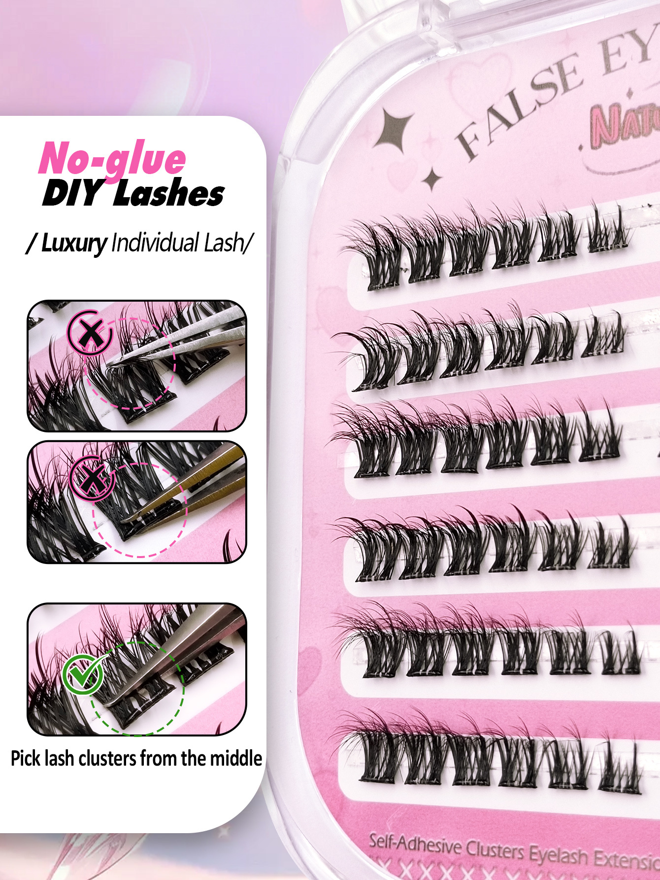 72 Pcs Self Adhesive Lashes Fluffy False Eyelash Clusters, 10-16mm Mixed Length, No Glue Needed, No Remover, Quick Makeup, 3D Fluffy Cat Eye Glue-free Desgin Individual Lashes, Self-Adhesive DIY Eyelash, Pre-Glued Lash Clusters, Natural Lengthening