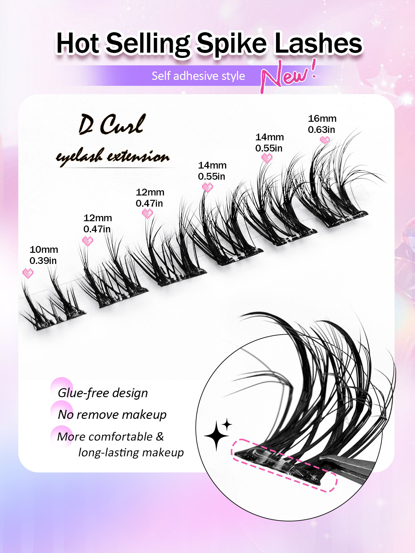 72 Pcs Self Adhesive Lashes Fluffy False Eyelash Clusters, 10-16mm Mixed Length, No Glue Needed, No Remover, Quick Makeup, 3D Fluffy Cat Eye Glue-free Desgin Individual Lashes, Self-Adhesive DIY Eyelash, Pre-Glued Lash Clusters, Natural Lengthening
