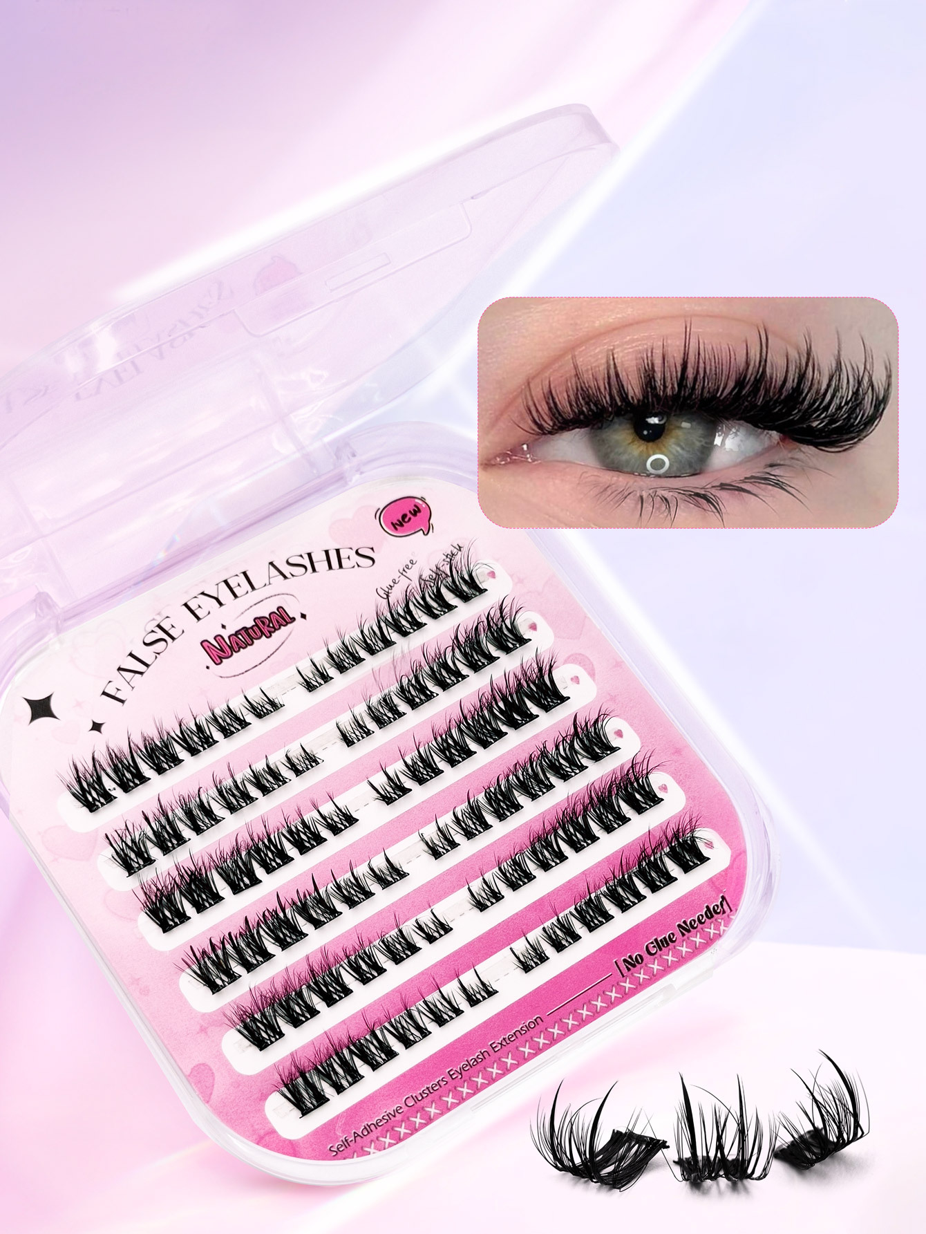 72 Pcs Self Adhesive Lashes Fluffy False Eyelash Clusters, 10-16mm Mixed Length, No Glue Needed, No Remover, Quick Makeup, 3D Fluffy Cat Eye Glue-free Desgin Individual Lashes, Self-Adhesive DIY Eyelash, Pre-Glued Lash Clusters, Natural Lengthening