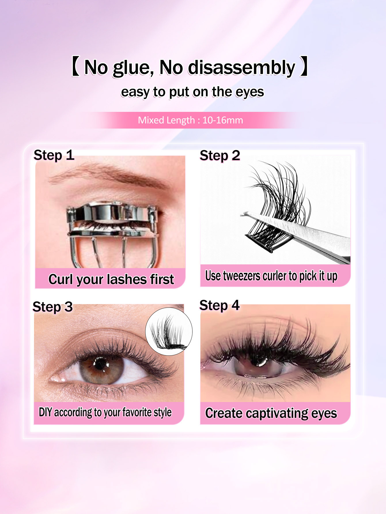 84Pcs Self Adhesive Lashes Fluffy False Eyelash Clusters, 10-16mm Mixed Length, No Glue Needed, No Remover, Quick Makeup, 3D Fluffy Cat Eye Glue-free Desgin Individual Lashes, Self-Adhesive DIY Eyelash, Pre-Glued Lash Clusters, Natural Lengthening