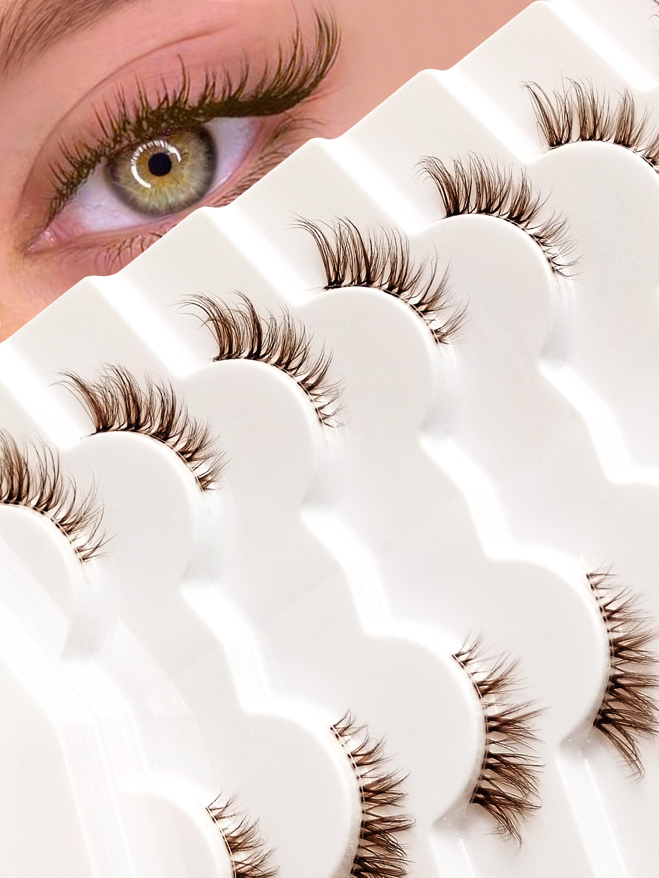 Sibeuna 7 Pairs Brown Half Lashes Soft Natural Look False Eyelashes, Cat Eye Lashes Faux Mink Lashes Makeup Extension Fake Lashes