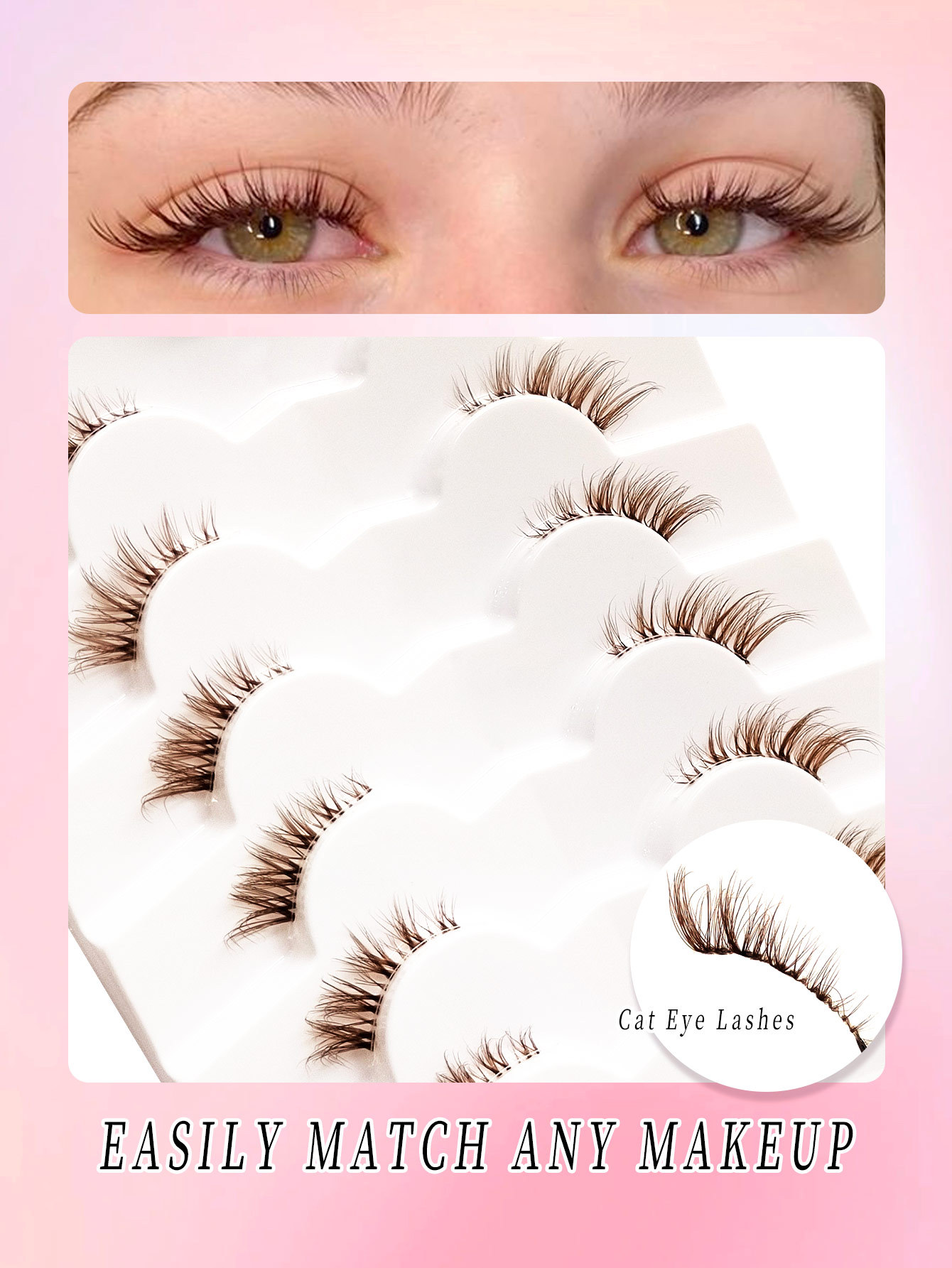 Sibeuna 7 Pairs Brown Half Lashes Soft Natural Look False Eyelashes, Cat Eye Lashes Faux Mink Lashes Makeup Extension Fake Lashes