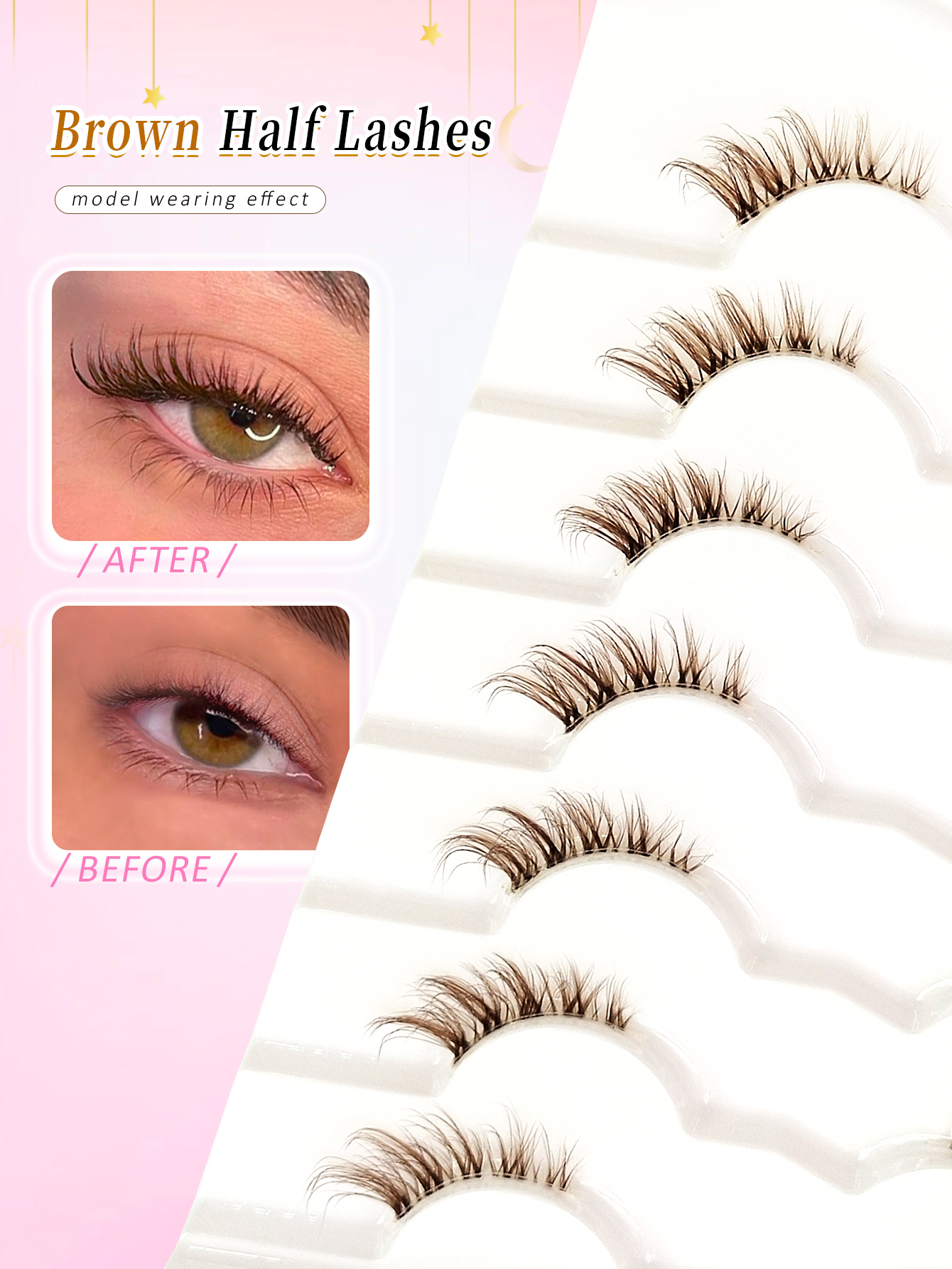 Sibeuna 7 Pairs Brown Half Lashes Soft Natural Look False Eyelashes, Cat Eye Lashes Faux Mink Lashes Makeup Extension Fake Lashes