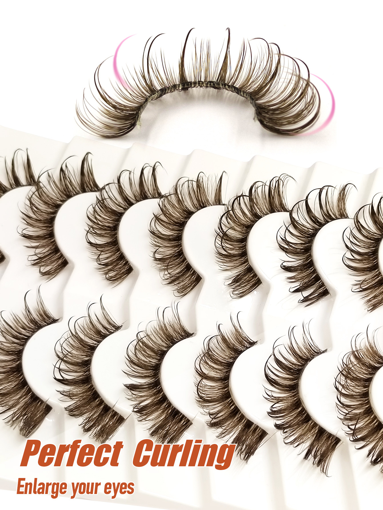 Sibeuna 7Pairs Wet Look Manga Brown Lashes Spikes Lashes Clear Band Traceless Comfortable Eyelashes 3D Fluffy Dramatic Look Volume Cat Eye lashes 15-20mm Reusable False Lashes Extensions Curly Wispy Fake Lashes Makeup Tools