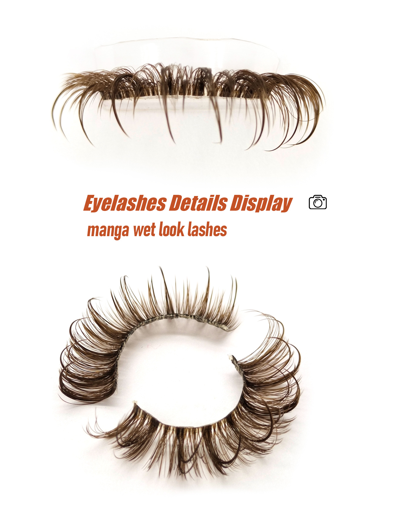 Sibeuna 7Pairs Wet Look Manga Brown Lashes Spikes Lashes Clear Band Traceless Comfortable Eyelashes 3D Fluffy Dramatic Look Volume Cat Eye lashes 15-20mm Reusable False Lashes Extensions Curly Wispy Fake Lashes Makeup Tools