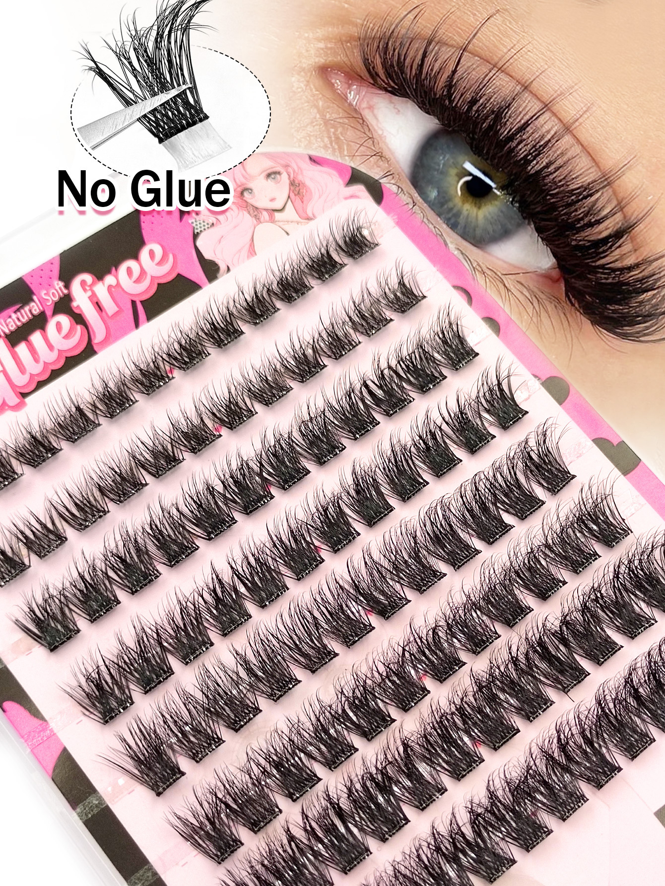 Sibeuna 96pcs D Curl Self-Adhesive False Eyelash Clusters, 10-16mm Mixed Length Fluffy Individual Lashes, Pre Glued DIY Eyelash Extension, Glue-free & Removal-free, Beginner-friendly, Long-lasting, Lash Clusters, Natural Curly Lash Clusters, False Eyelash