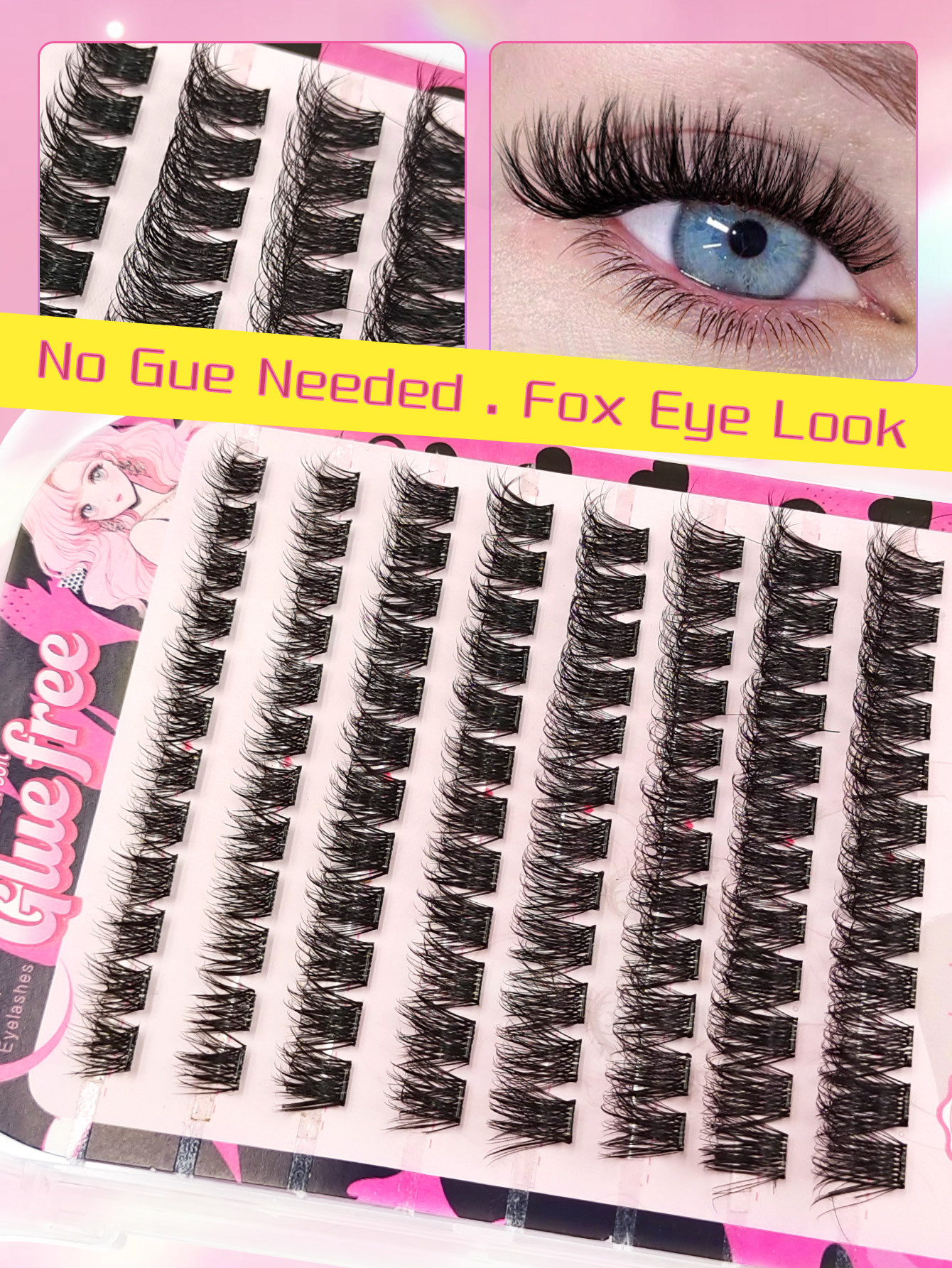 Sibeuna 96pcs D Curl Self-Adhesive False Eyelash Clusters, 10-16mm Mixed Length Fluffy Individual Lashes, Pre Glued DIY Eyelash Extension, Glue-free & Removal-free, Beginner-friendly, Long-lasting, Lash Clusters, Natural Curly Lash Clusters, False Eyelash