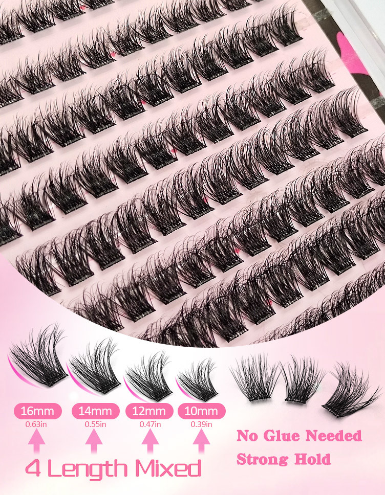 Sibeuna 96pcs D Curl Self-Adhesive False Eyelash Clusters, 10-16mm Mixed Length Fluffy Individual Lashes, Pre Glued DIY Eyelash Extension, Glue-free & Removal-free, Beginner-friendly, Long-lasting, Lash Clusters, Natural Curly Lash Clusters, False Eyelash