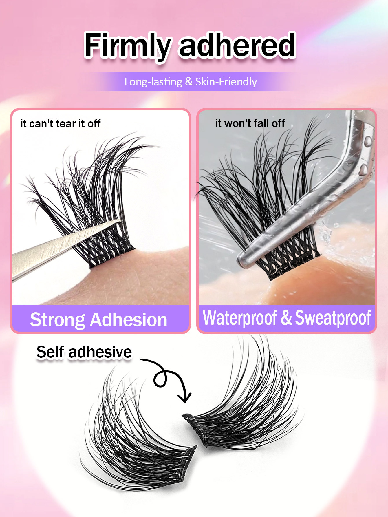 Sibeuna 96pcs D Curl Self-Adhesive False Eyelash Clusters, 10-16mm Mixed Length Fluffy Individual Lashes, Pre Glued DIY Eyelash Extension, Glue-free & Removal-free, Beginner-friendly, Long-lasting, Lash Clusters, Natural Curly Lash Clusters, False Eyelash