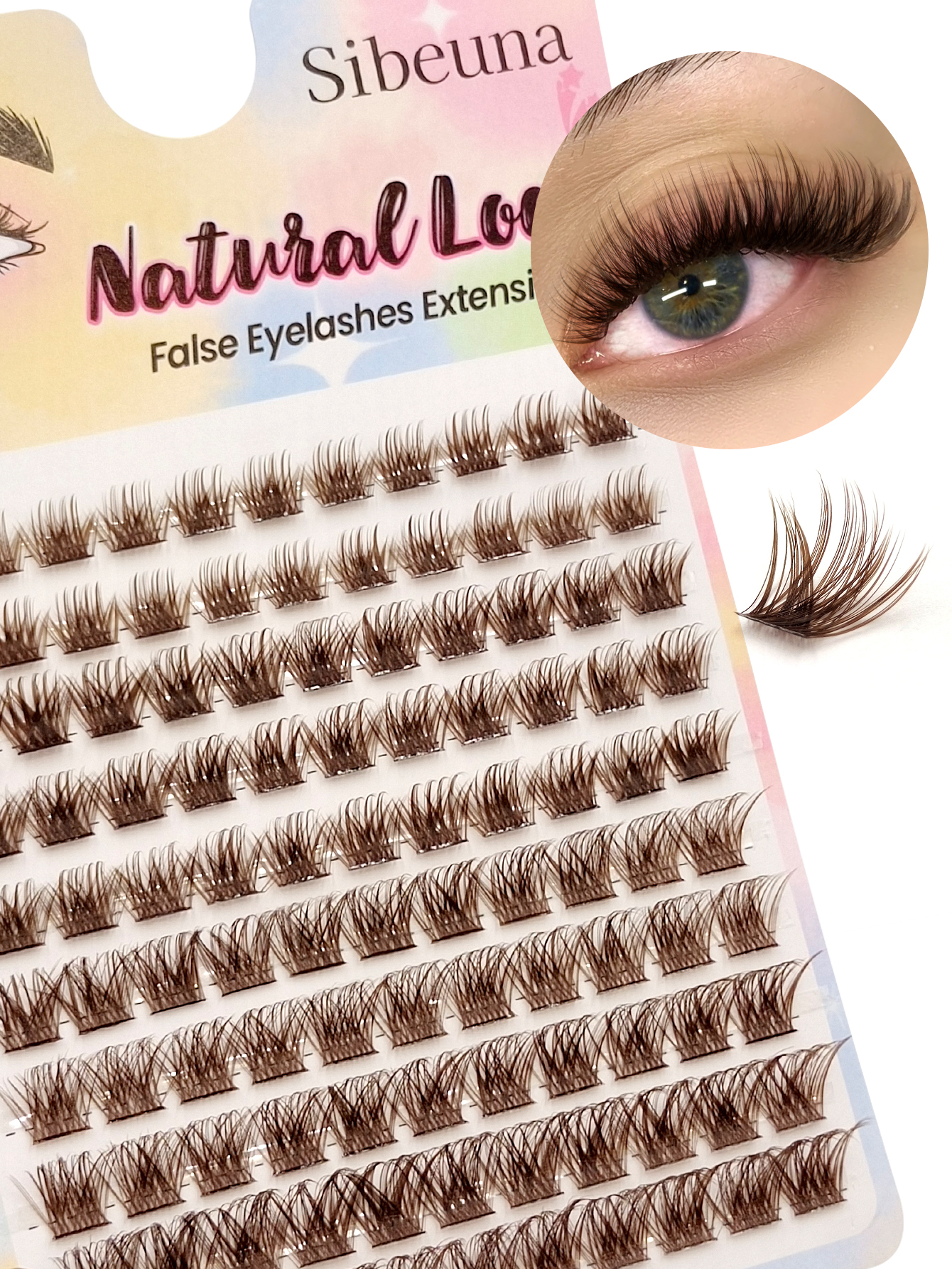Sibeuna 10 Rows 110pcs Brown Cluster Lash Extensions, Fluffy Wispy Individual Segmented False Lashes D Curl Faux Mink DIY Eyelash Clusters For Beginner Natural Daily Makeup 10-16mm