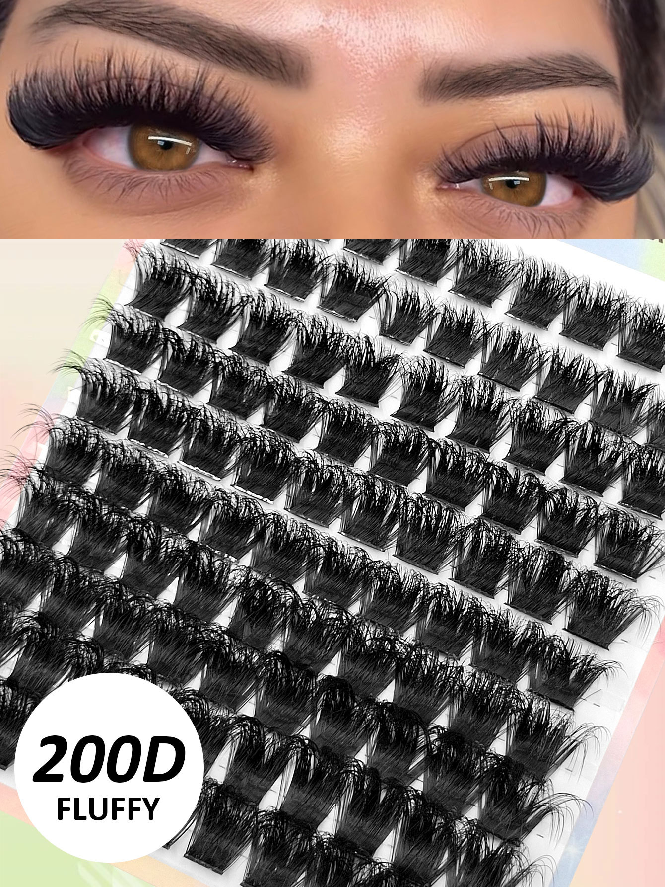 Sibeuna 100pcs 200D Fluffy Lash Clusters, Thick Dramatic Volume D Curl Eyelash Extensions, Dense Lashes Cluterss for Home Lash Extension