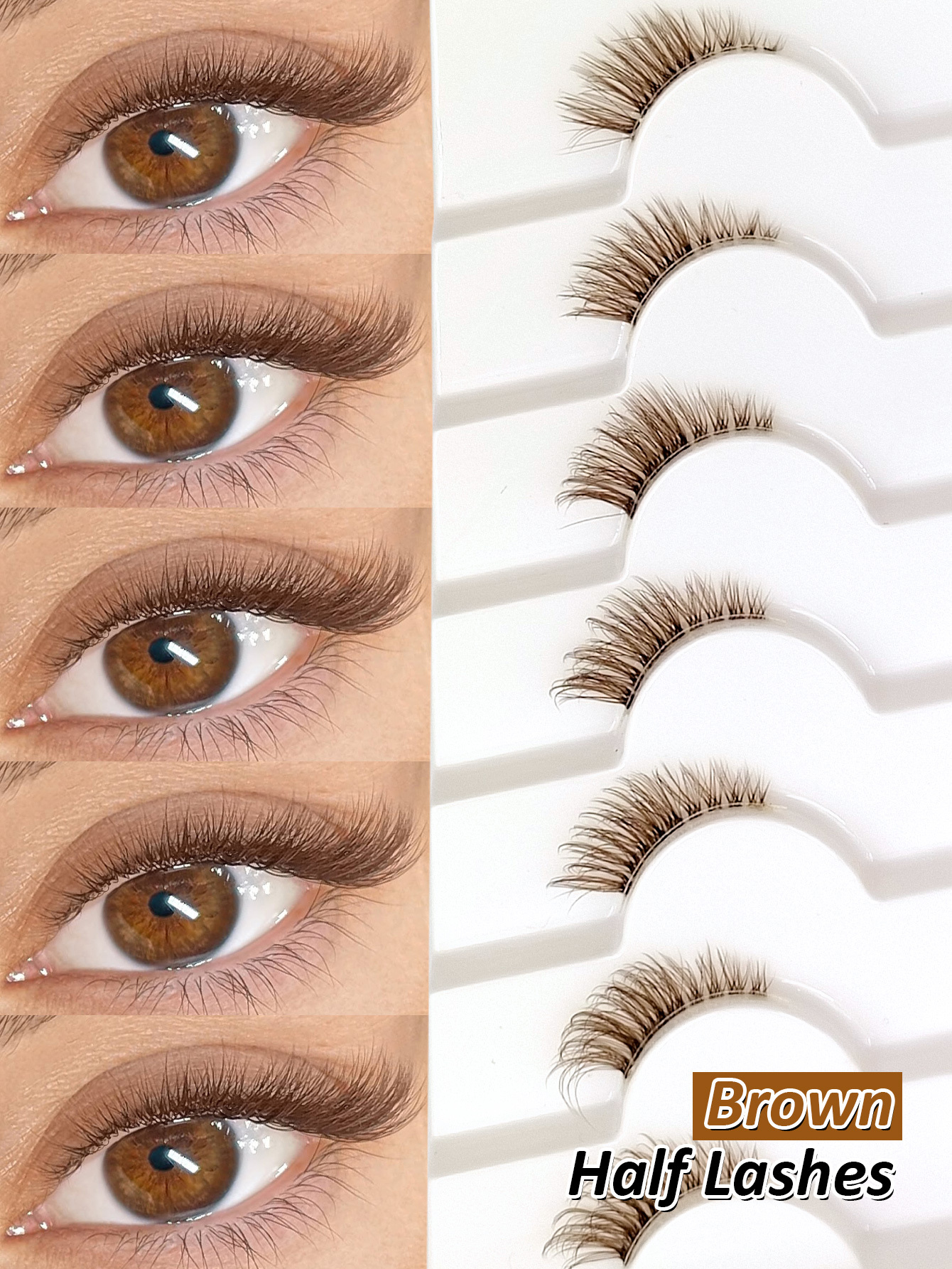 Sibeuna 7 Pairs Of Brown Half Eyelash Eye False Eyelashes, Natural Cat Eye Eyelashes Makeup Tools Wispy Transparent Strip Natural Long Cat Eye Eyelashes Fluffy False Eyelashes Mini Cute Short Half Eyelashes, Suitable For Daily Wear