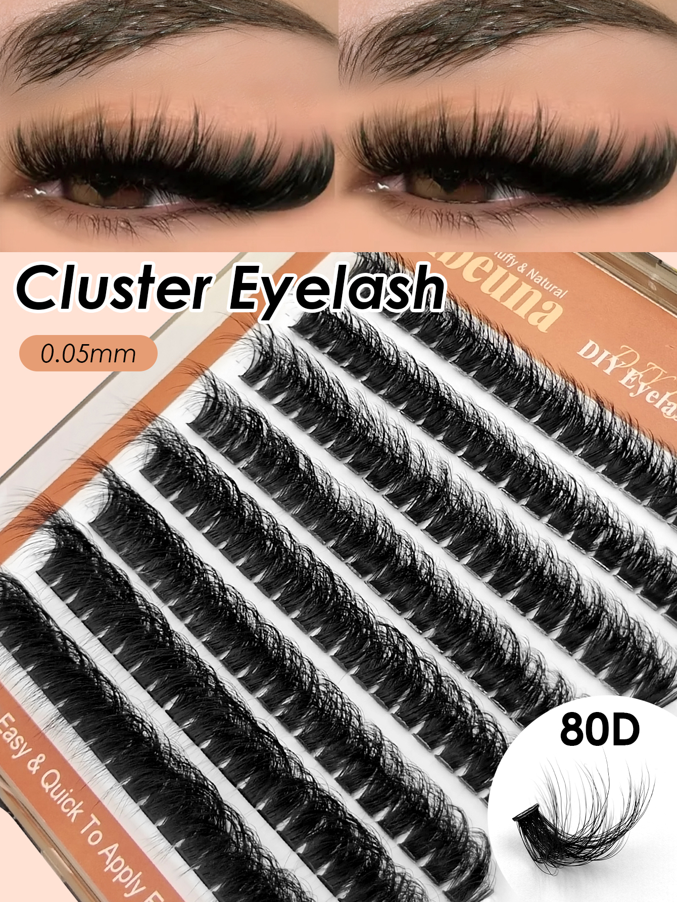 Sibeuna 160pcs Fluffy 80D 0.05mm Thin Soft Cluster Lashes Extensions ,12-18mm D Curl Individual False Eyelashes Thick Eyelash Effect Lightweight , DIY At Home Self Application Eyelash Extensions