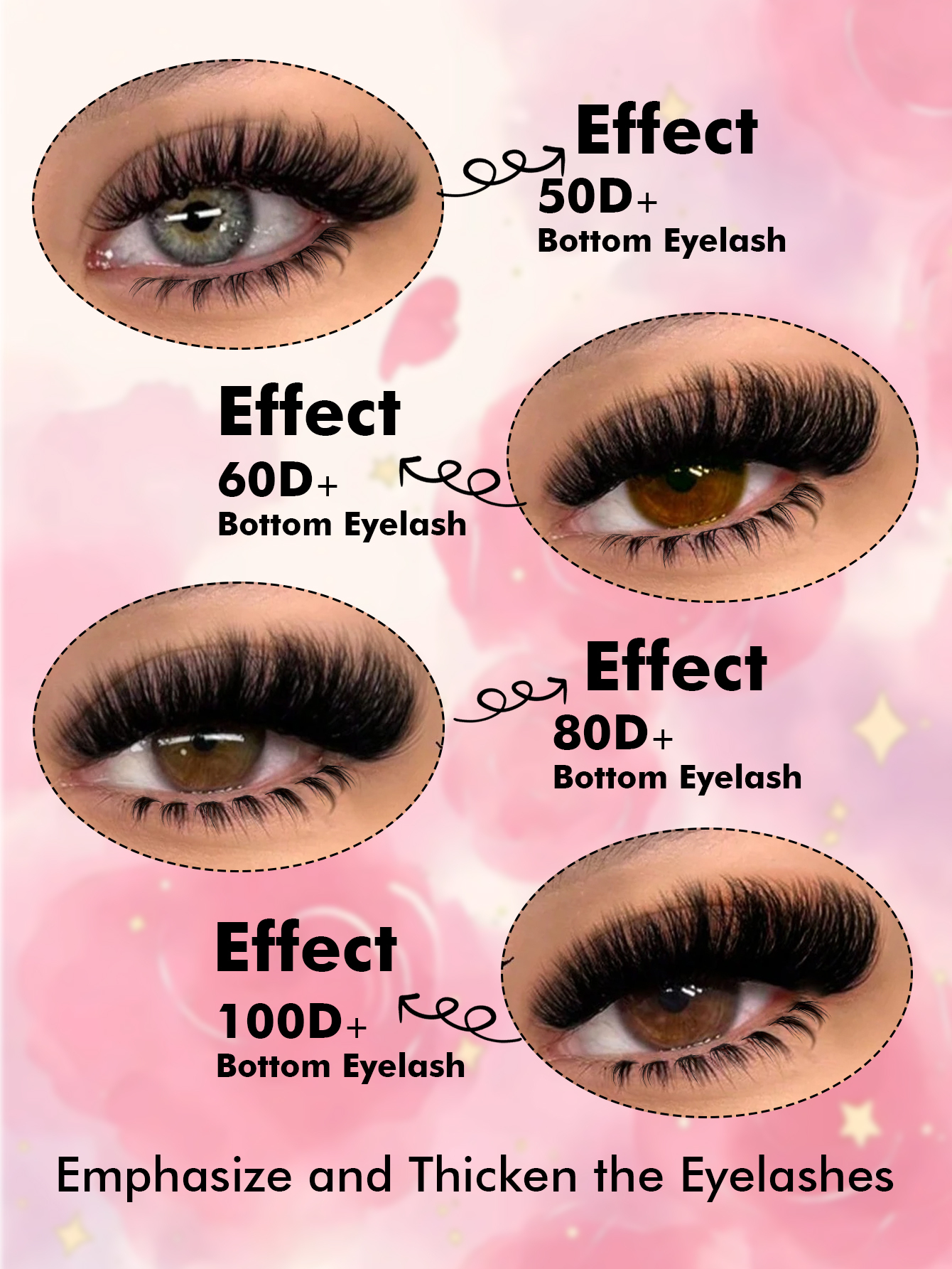 Sibeuna 680pcs Large Capacity Bottom Lashes+50D+60D+80D+100D Cluster Eyelash Book Wispy Thick Eyelash Extension D Curl Fluffy Fake Eyelashes
