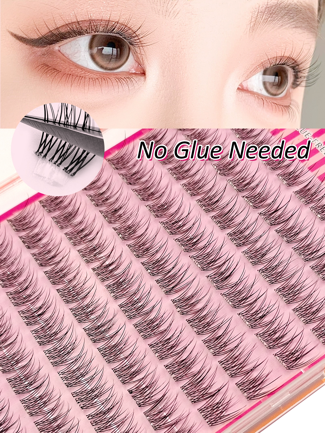 Sibeuna 120 Self Adhesive Eyelash Cluster Fluffy 12mm, No Glue Needed Fluffy Individual Eyelash Self Adhesive Pre-Glued Cluster Eyelash Natural Wispy Eyelash Extension C Curl Eyelash Clusters No Glue Need No Remove