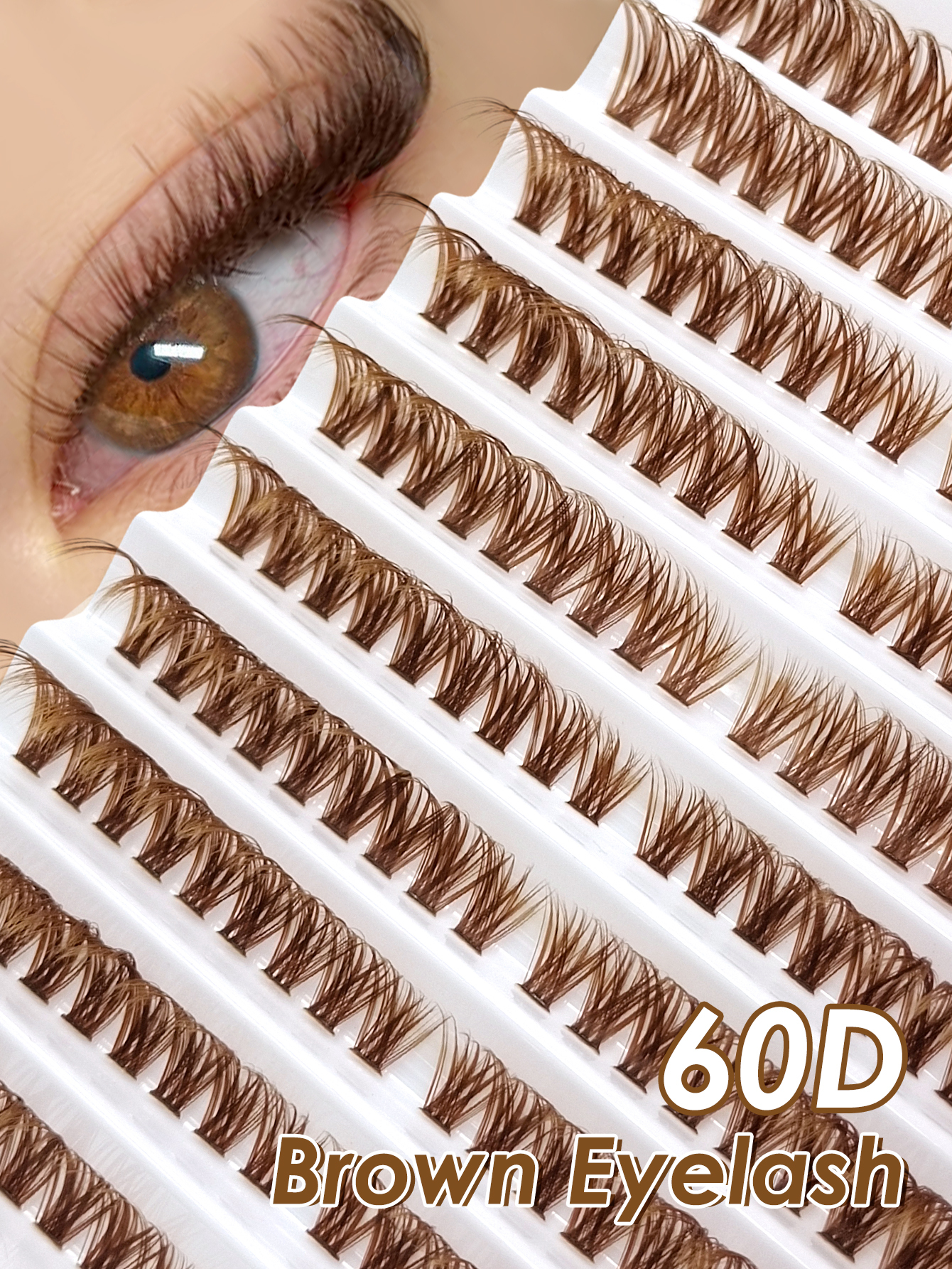Sibeuna 180pcs Brown Cluster Eyelash D Curl 60D Brown Lashes 8-16mm Increasing Length Individual Lashes Natural Look Winged Lashes Enlarge Your Eyes, Suitable for Daily Wear