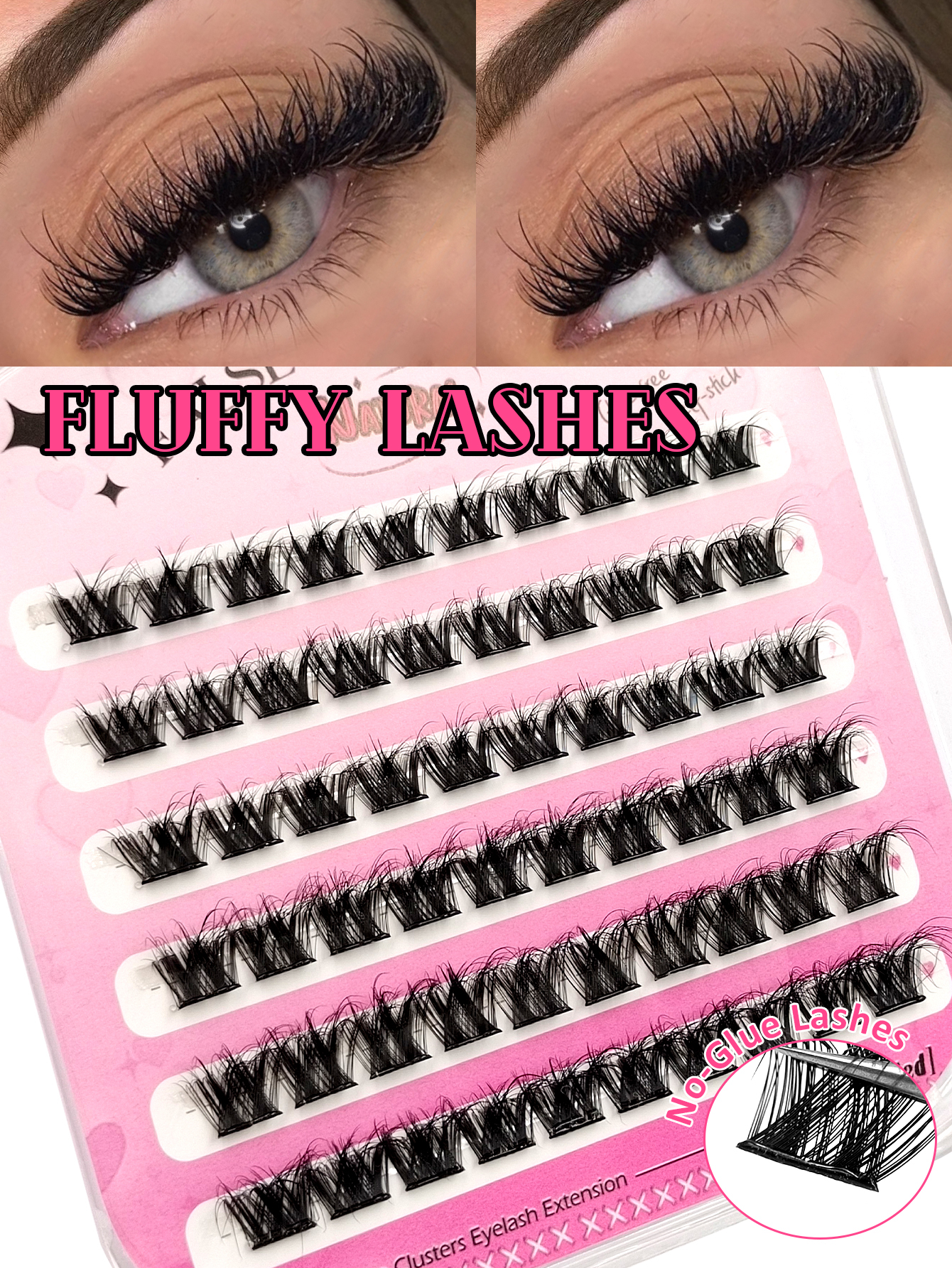 Sibeuna 60pcs No Glue Fluffy Lash Clusters, Thick Individual Eyelash Extensions, Pre Glued Lashes Reusable Self-Adhesive Wispy Cluster Lashes For DIY Eye Makeup