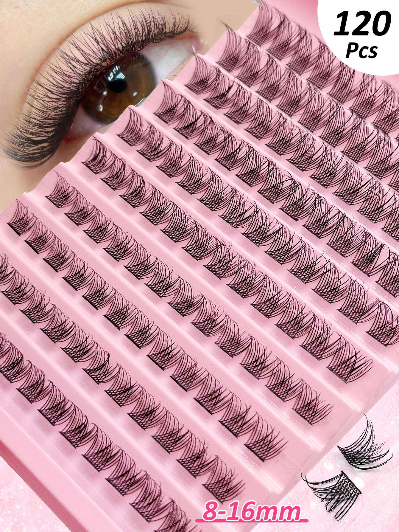 Sibeuna 120Pcs Individual Eyelash D Curl 8-16mm Mixed Length Individual Natural Look Cluster Eyelash Segmented Individual False Eyelashes Ultra-light Individual Eyelash