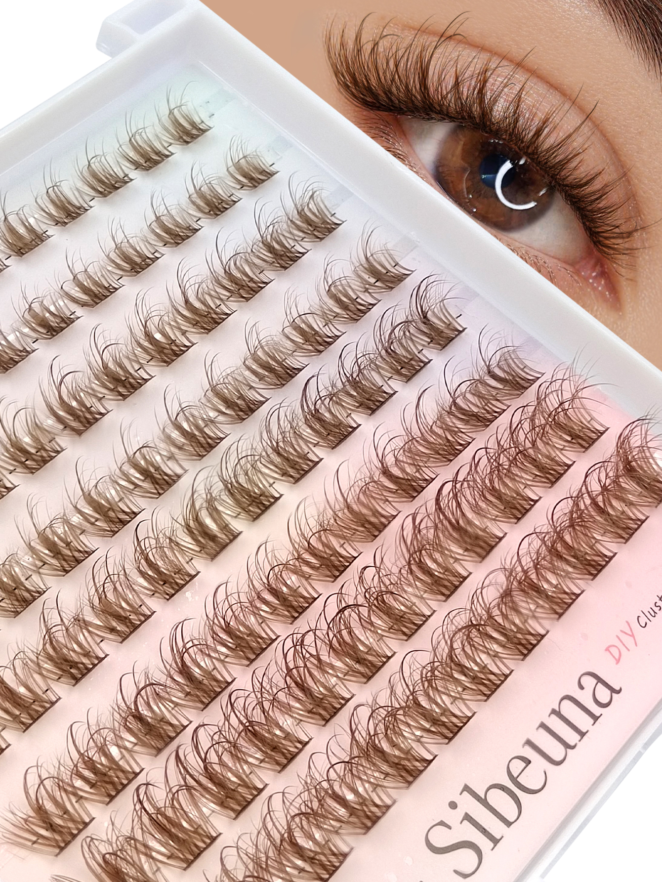 Sibeuna 96pcs Brown Wet Look Lash Clusters - Natural Wispy Individual Lashes, Fluffy Wet Lashes Brown Eyelash Extensions, Beginner Friendly, DIY Segmented Lashes for Everyday