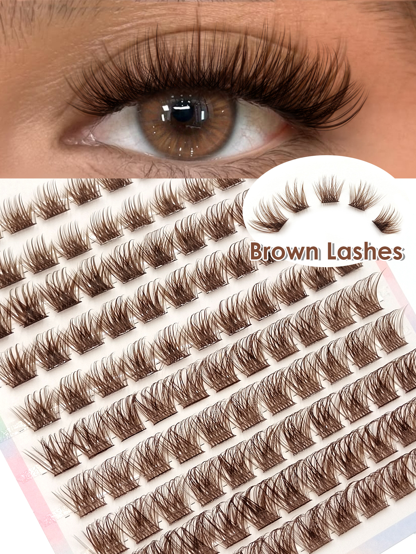 Sibeuna 10 Rows 110pcs Brown Cluster Lash Extensions, Fluffy Wispy Individual Segmented False Lashes D Curl Faux Mink DIY Eyelash Clusters For Beginner Natural Daily Makeup 10-16mm