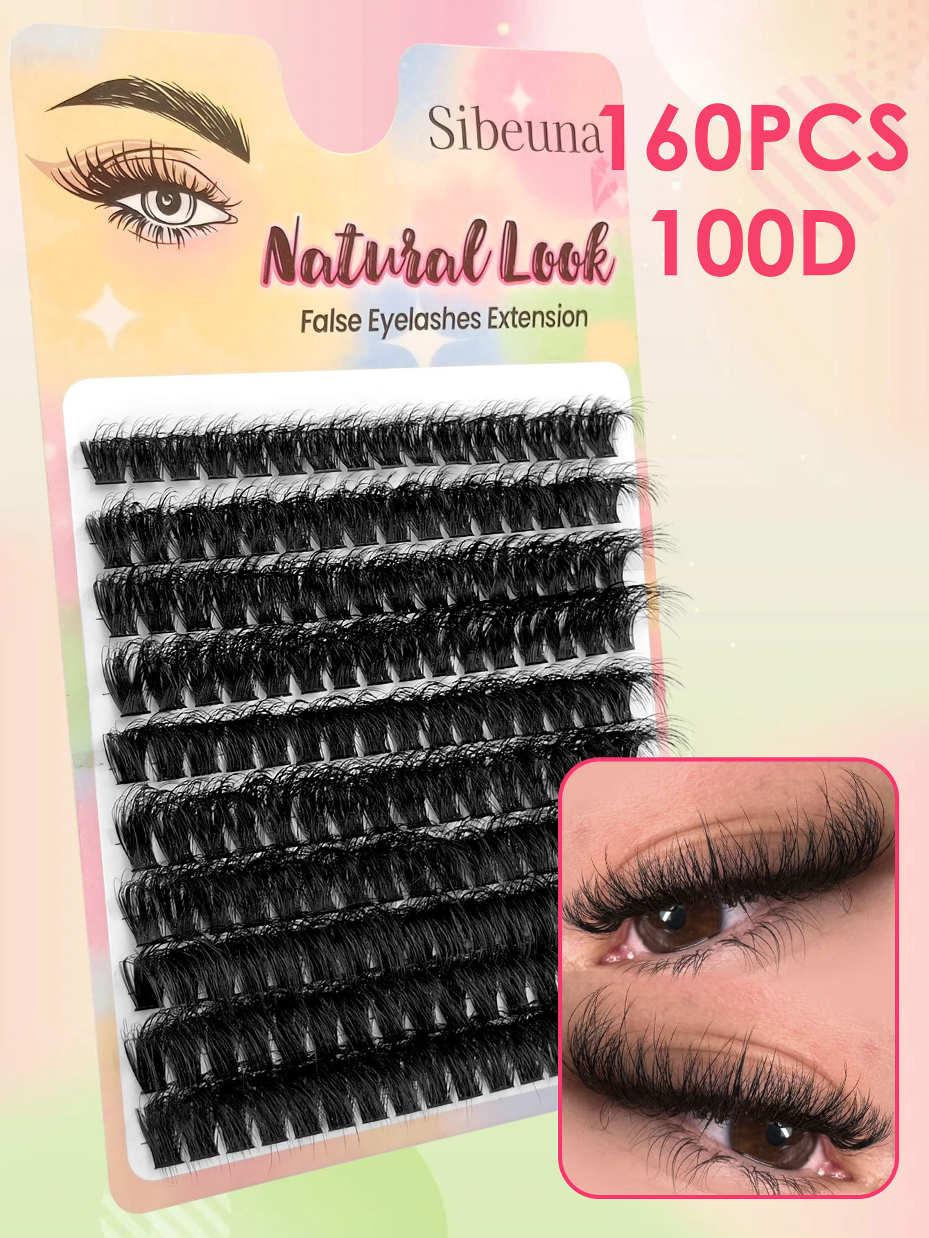 Sibeuna 160pcs Fluffy 100D Natural Look Lash Clusters DIY False Eyelashes Extensions 10-18mm Mixed Length Soft Dramatic Wispy Lashes