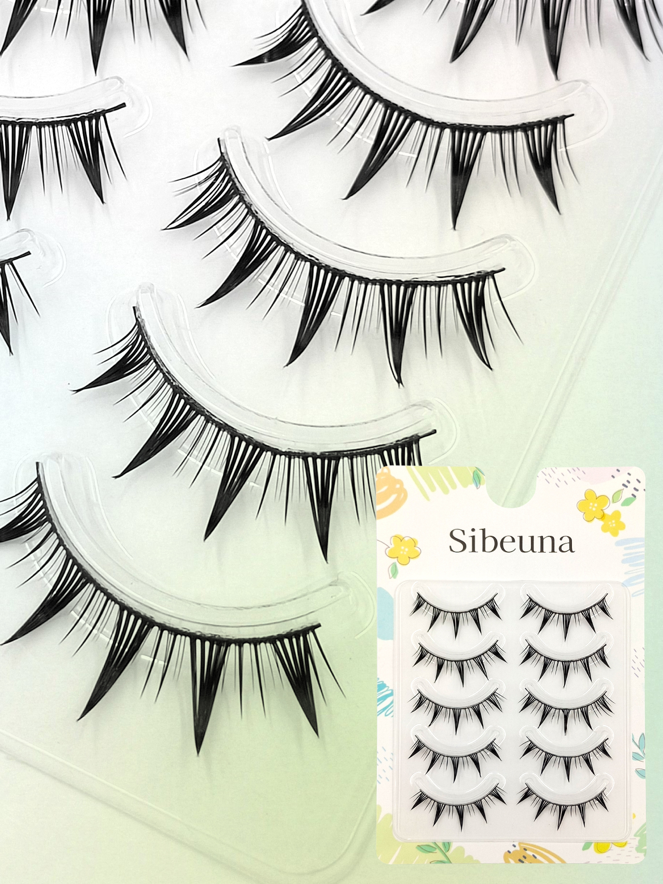 Sibeuna 5 Pairs Fox Eye False Eyelashes Wispy Spiky Manga Lashes Natural Cat Eye Winged End Faux Mink Lashes Dramatic End Lengthened Fake Eyelashes For Daily Cosplay Makeup