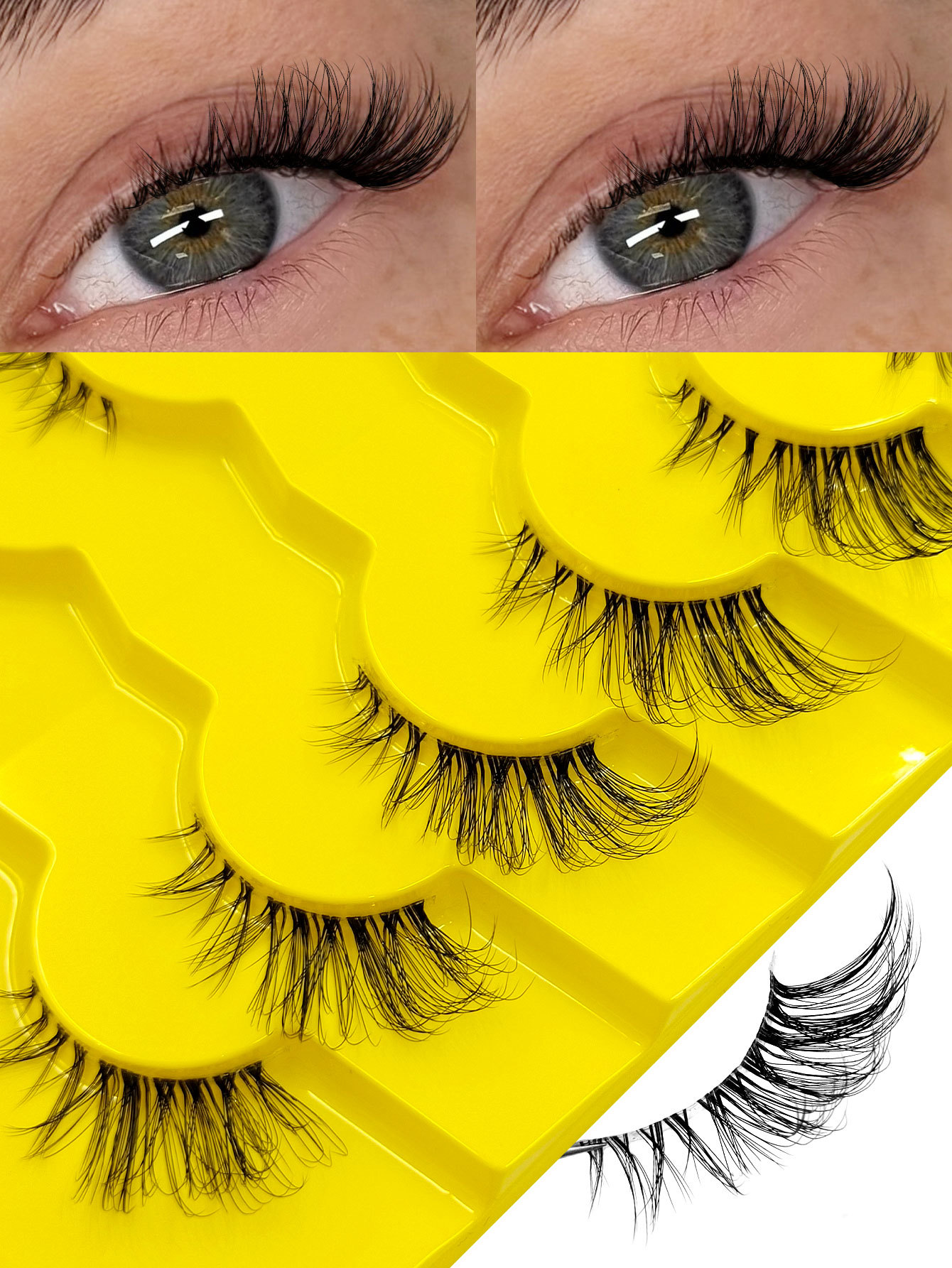 Sibeuna 7 Pairs Of Half-Eye Style Transparent Stem Wispy Natural Style Eye Lashes False Eyelashes Winged Lashes Clear Band Reusable Eyelashes ,Corner Eyelashes