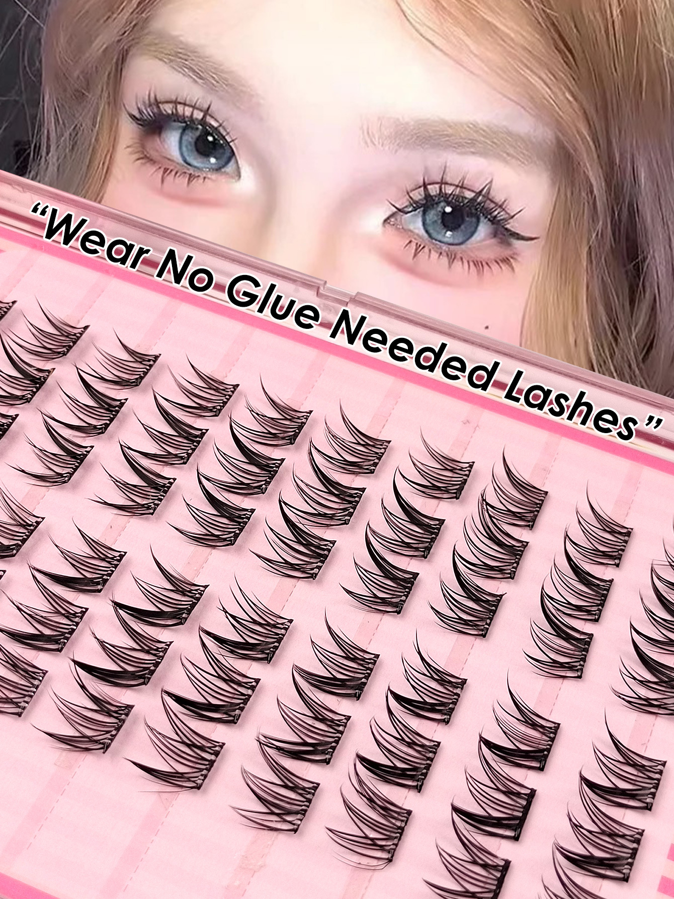 Sibeuna 60Pcs Self Adhesive Eyelash Manga Lashes Effect ,Wear No-Glue Needed Eyelash Pre Glued Lashes Eyelash Extension , C Curl Eyelash Natural Wispy Suitable for Daily Beginner Wear