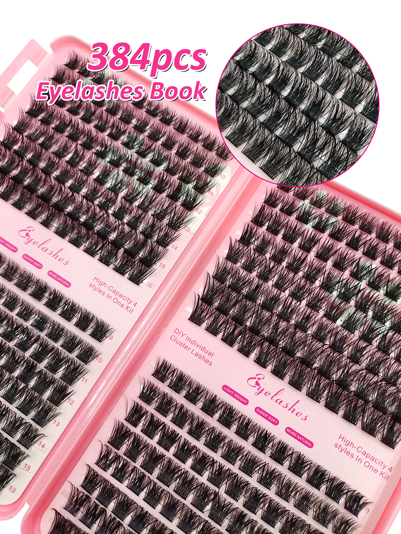 Sibeuna 384 Cluster Individual Eyelash Book D Volume Cluster Eyelash Lengthening Thickening Fluffing Eyelash Beginners DIY Eyelash At Home Self Wearing Segmented Eyelash Wispy Eyelash Bundle Eyelashes