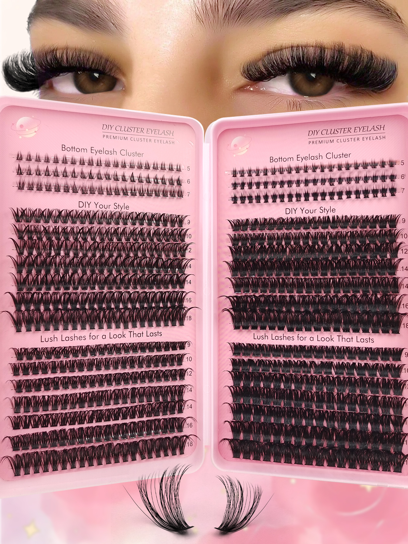 Sibeuna 680pcs Large Capacity Bottom Lashes+50D+60D+80D+100D Cluster Eyelash Book Wispy Thick Eyelash Extension D Curl Fluffy Fake Eyelashes