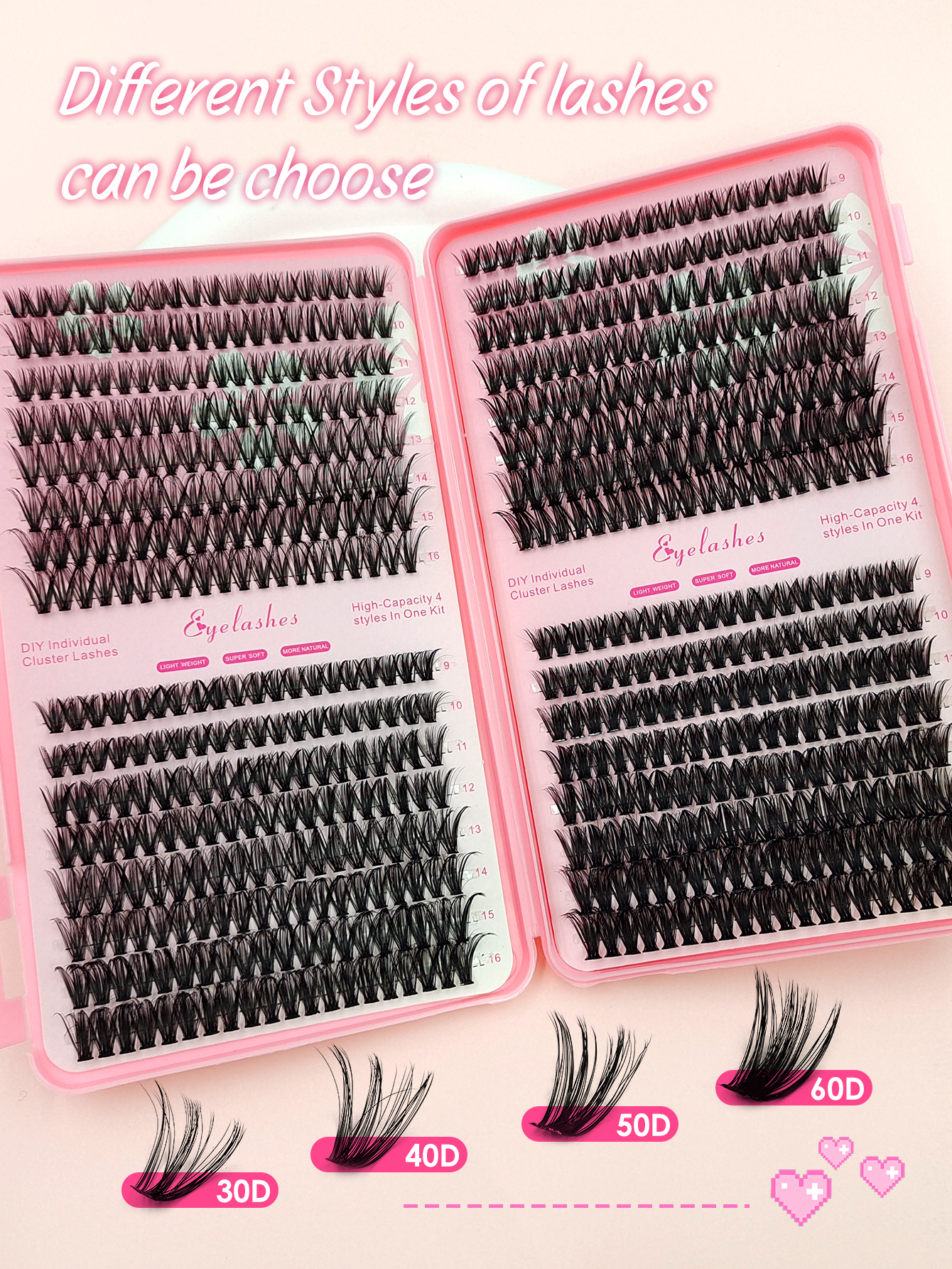 Sibeuna 640 Cluster Individual Eyelash Book D Curl 30D+40D+50D+60D 10-16mm Mixed Length Cluster Eyelash Lengthening Thickening Fluffing Eyelash Beginners DIY Eyelash At Home Self Wearing Segmented Eyelash Wispy Eyelash Bundle Eyelashes
