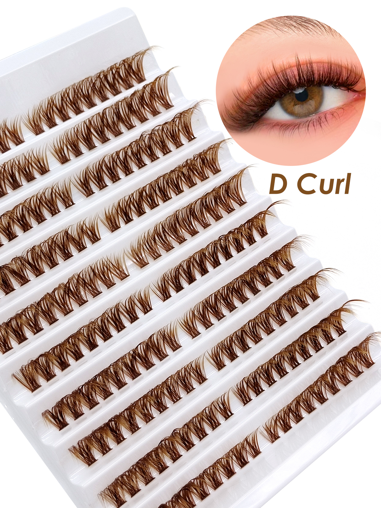 Sibeuna 180pcs Brown Cluster Eyelash D Curl 60D Brown Lashes 8-16mm Increasing Length Individual Lashes Natural Look Winged Lashes Enlarge Your Eyes, Suitable for Daily Wear