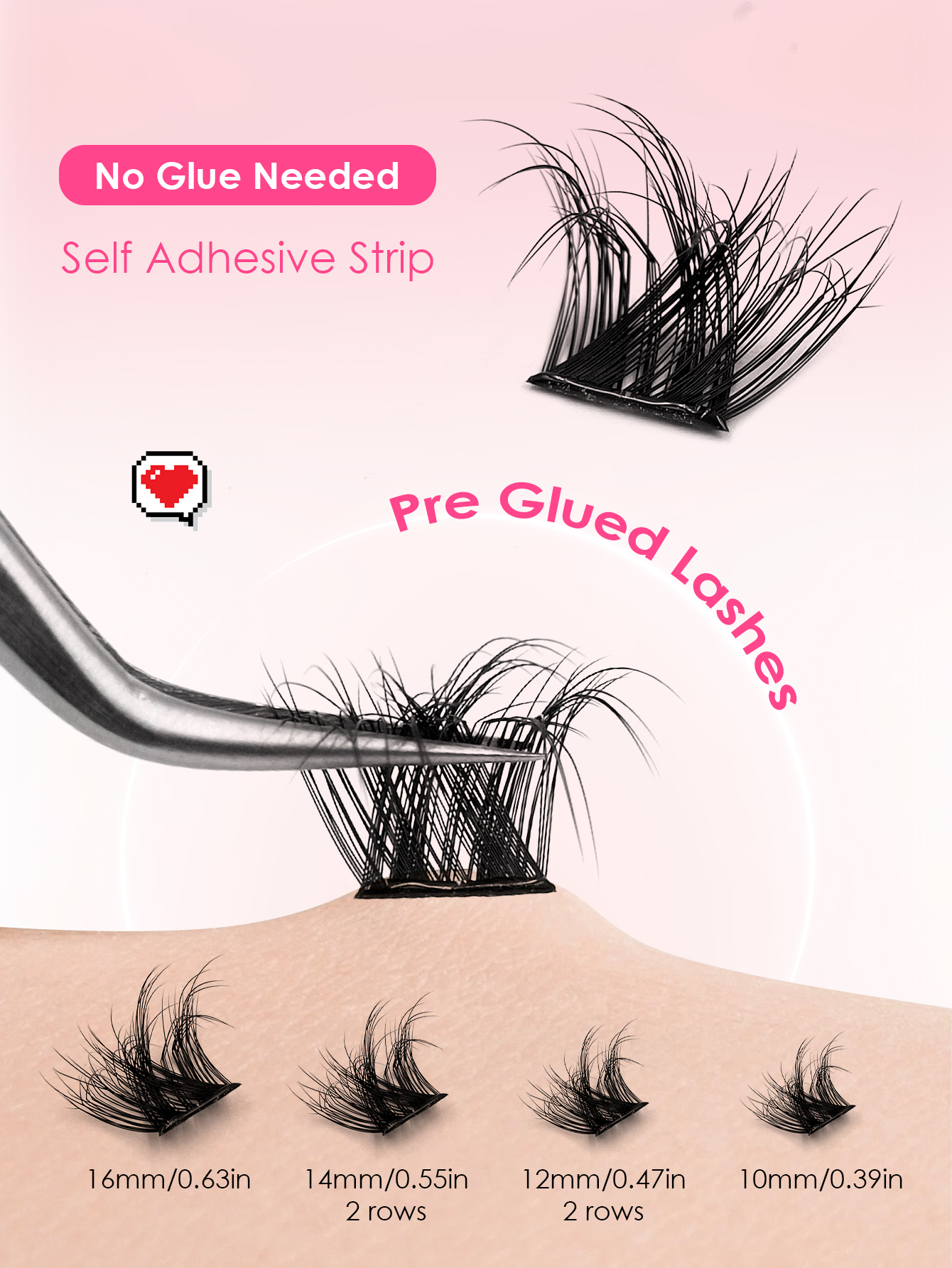 Sibeuna 60pcs No Glue Fluffy Lash Clusters, Thick Individual Eyelash Extensions, Pre Glued Lashes Reusable Self-Adhesive Wispy Cluster Lashes For DIY Eye Makeup