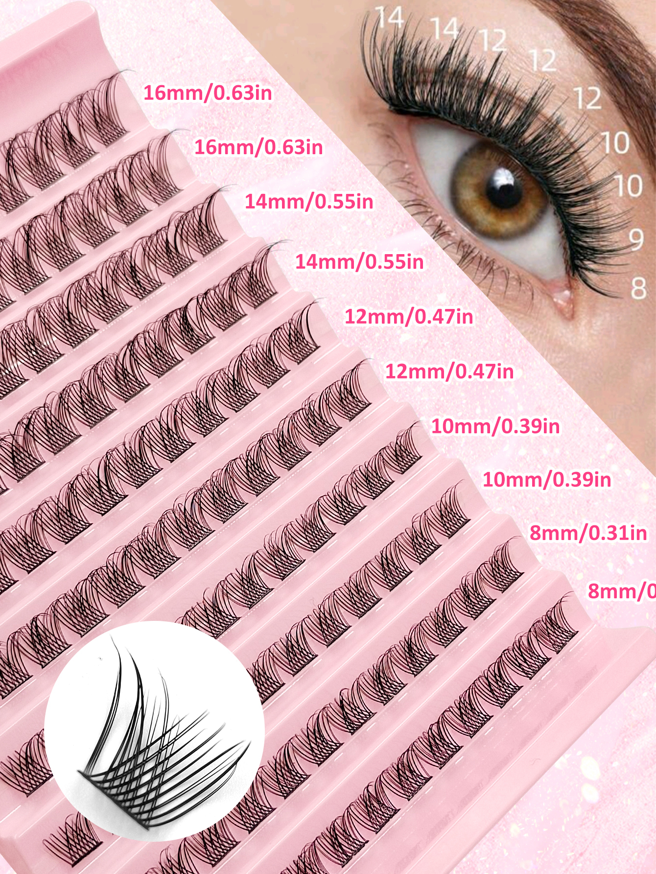 Sibeuna 120Pcs Individual Eyelash D Curl 8-16mm Mixed Length Individual Natural Look Cluster Eyelash Segmented Individual False Eyelashes Ultra-light Individual Eyelash