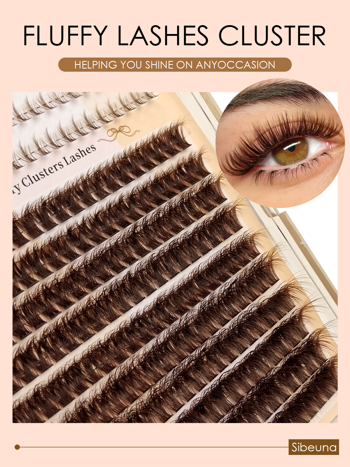 Sibeuna 260pcs 80D Brown Fluffy Cluster Lash Extensions With Brown Individual Bottom Lashes C/D Mix DIY Segmented Volume False Eyelashes For Natural Soft Eye Makeup Brown Eyelash