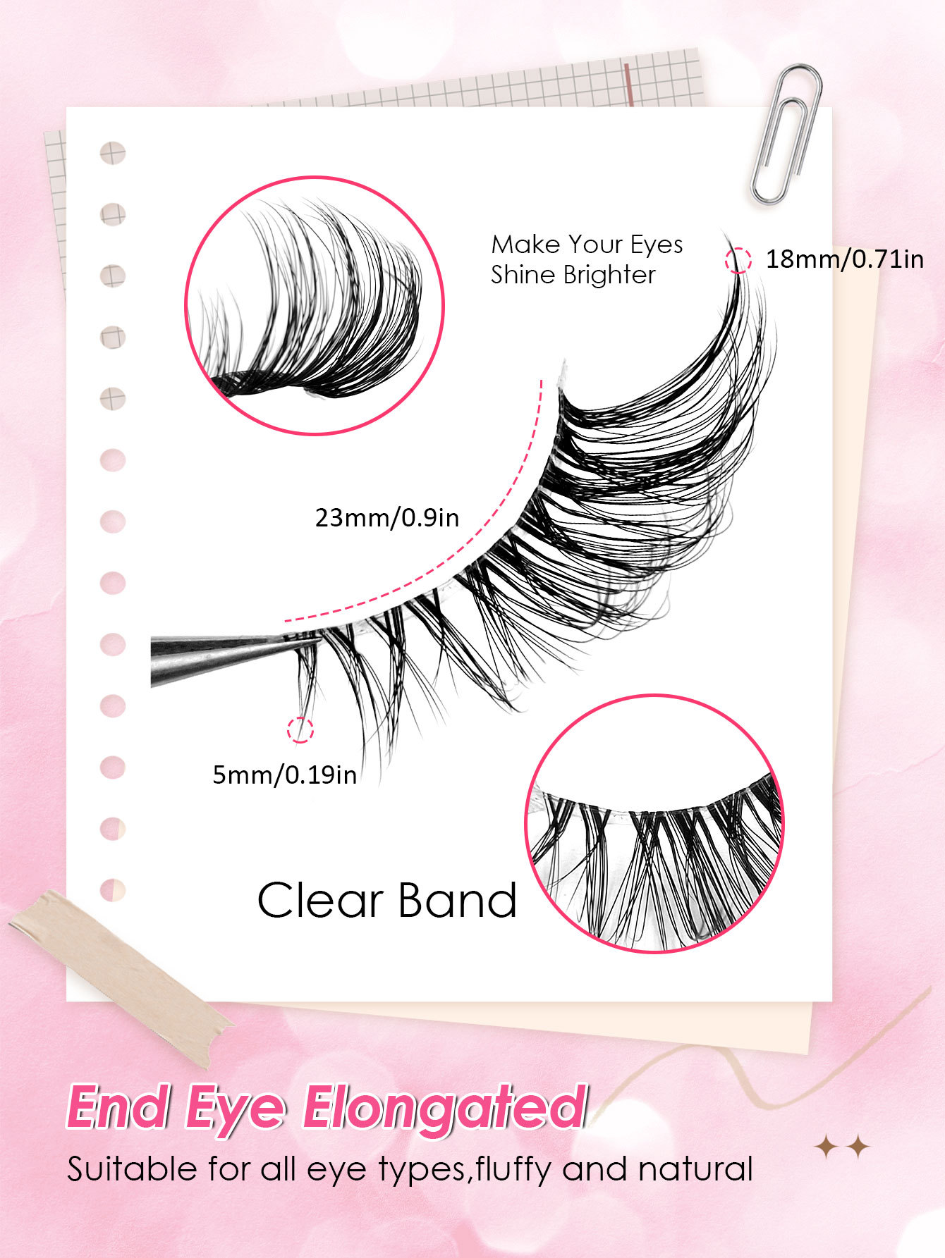 Sibeuna 7 Pairs Of Half-Eye Style Transparent Stem Wispy Natural Style Eye Lashes False Eyelashes Winged Lashes Clear Band Reusable Eyelashes ,Corner Eyelashes
