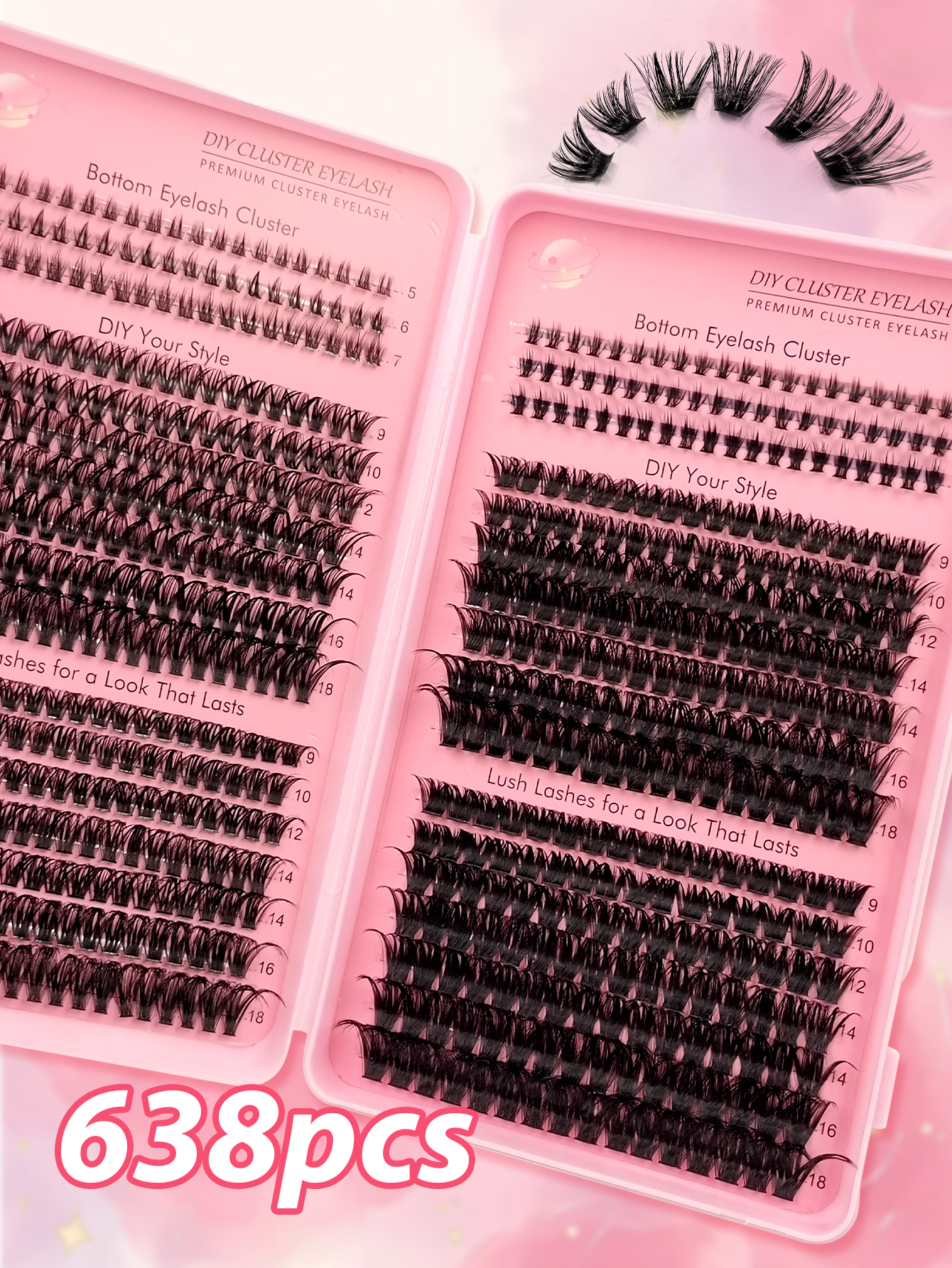 Sibeuna 680pcs Large Capacity Bottom Lashes+50D+60D+80D+100D Cluster Eyelash Book Wispy Thick Eyelash Extension D Curl Fluffy Fake Eyelashes