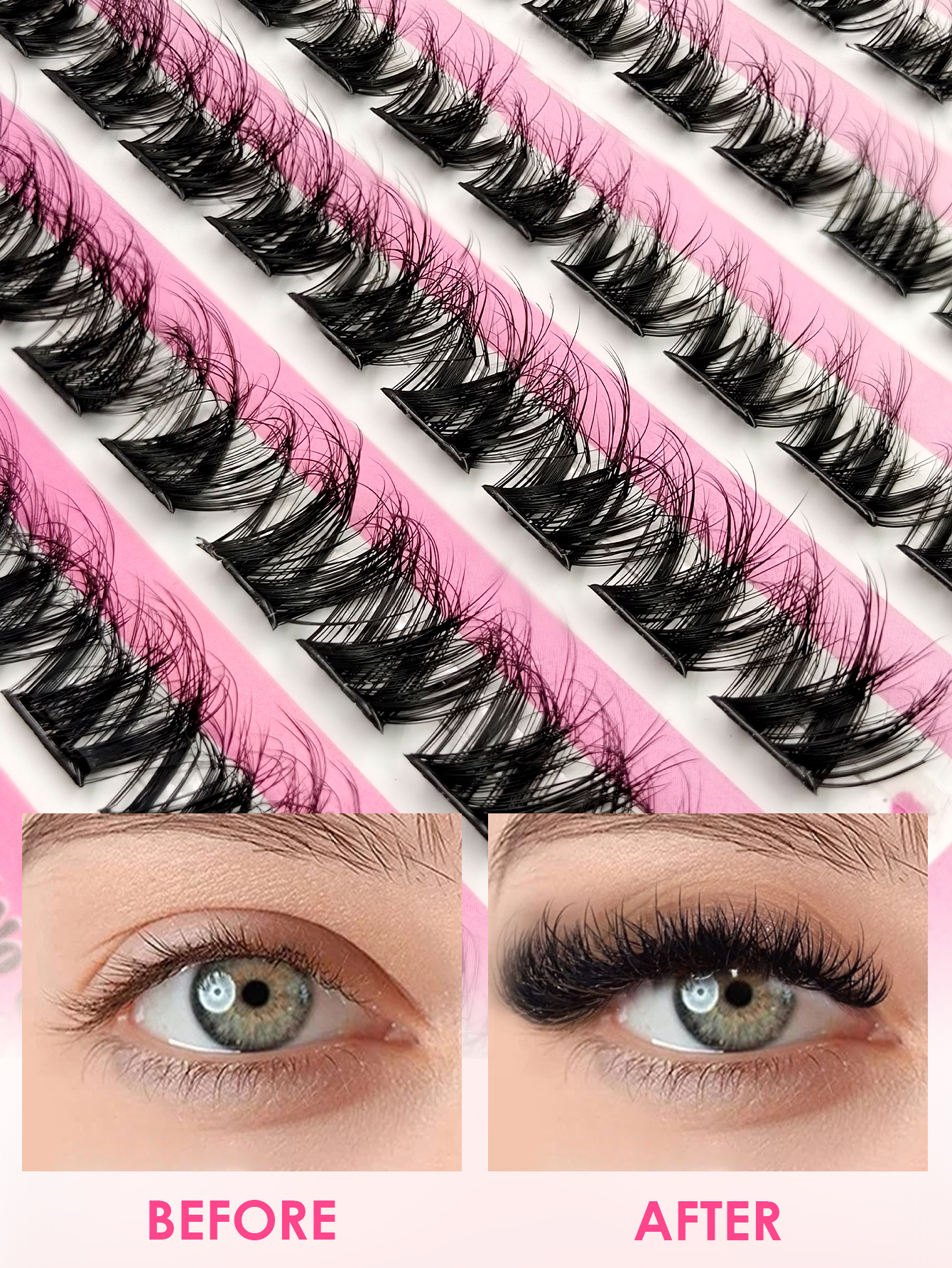 Sibeuna 60pcs No Glue Fluffy Lash Clusters, Thick Individual Eyelash Extensions, Pre Glued Lashes Reusable Self-Adhesive Wispy Cluster Lashes For DIY Eye Makeup