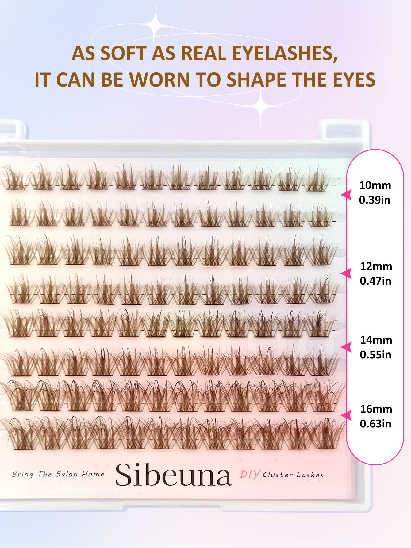 Sibeuna 96pcs Brown Wet Look Lash Clusters - Natural Wispy Individual Lashes, Fluffy Wet Lashes Brown Eyelash Extensions, Beginner Friendly, DIY Segmented Lashes for Everyday