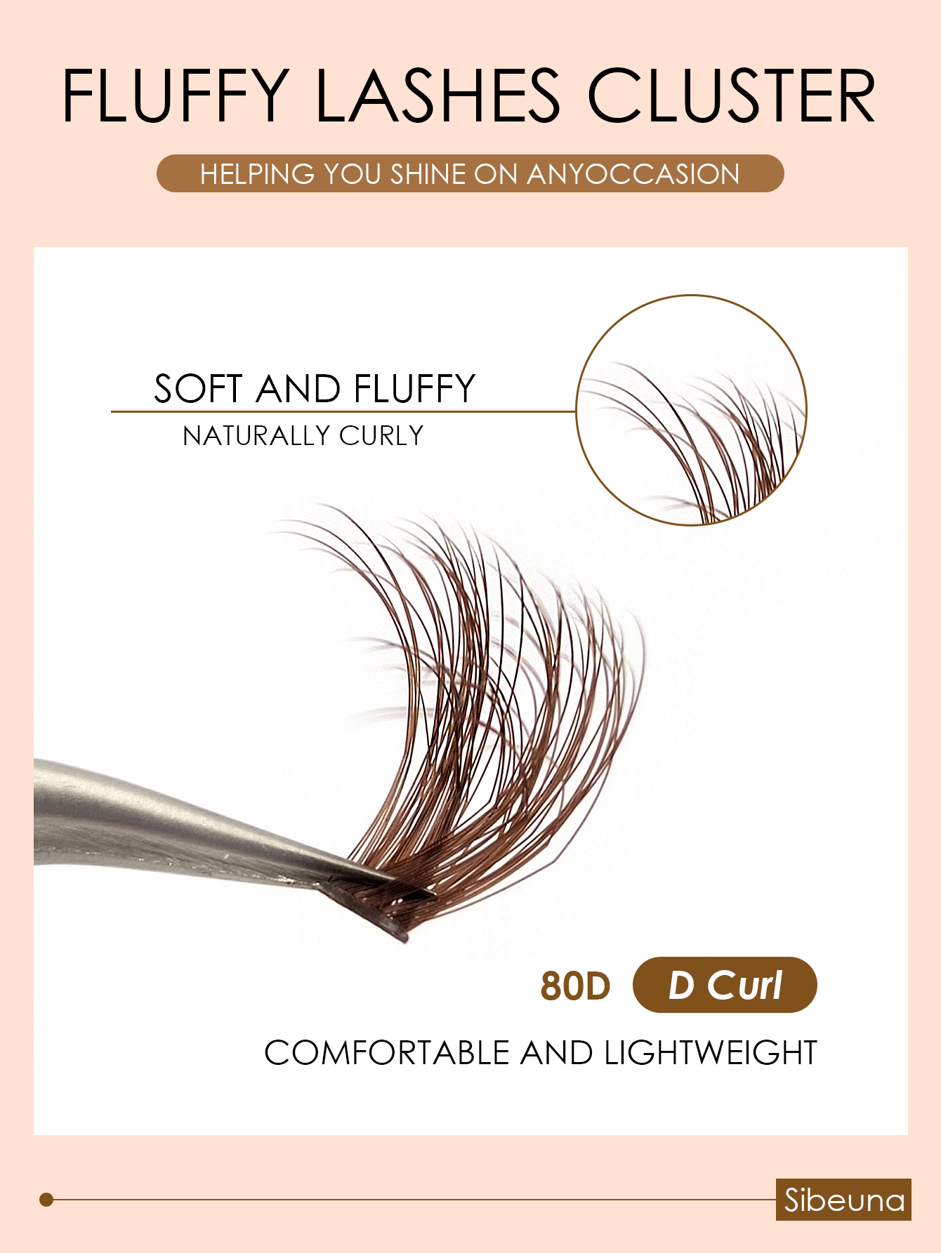 Sibeuna 260pcs 80D Brown Fluffy Cluster Lash Extensions With Brown Individual Bottom Lashes C/D Mix DIY Segmented Volume False Eyelashes For Natural Soft Eye Makeup Brown Eyelash