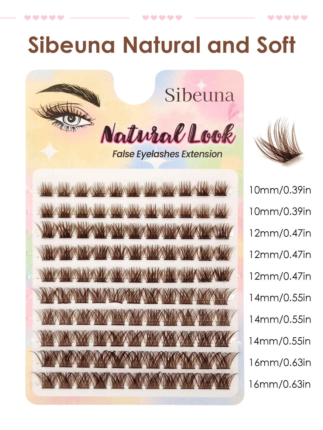 Sibeuna 10 Rows 110pcs Brown Cluster Lash Extensions, Fluffy Wispy Individual Segmented False Lashes D Curl Faux Mink DIY Eyelash Clusters For Beginner Natural Daily Makeup 10-16mm