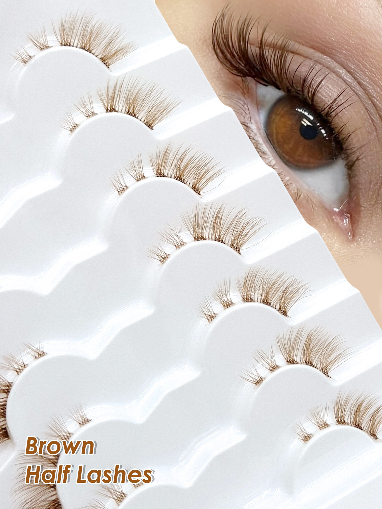 Sibeuna 7 Pairs Brown Half Eye Lashes Fluffy Lightweight And Soft Natural Look False Eyelashes, Faux Mink Lashes Makeup Extension Fake Lashes, for Used Daily Makeup Extensions