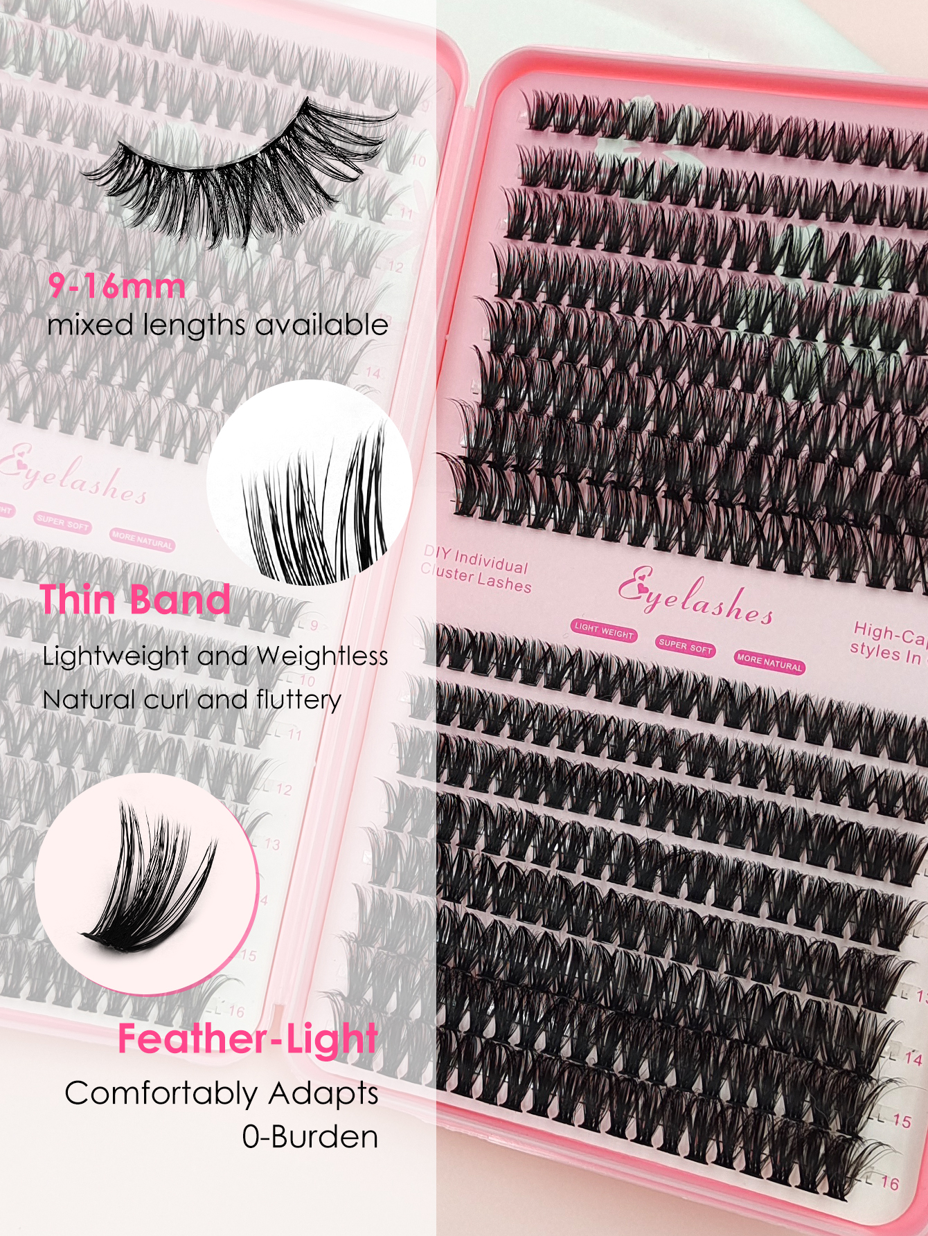 Sibeuna 640 Cluster Individual Eyelash Book D Curl 30D+40D+50D+60D 10-16mm Mixed Length Cluster Eyelash Lengthening Thickening Fluffing Eyelash Beginners DIY Eyelash At Home Self Wearing Segmented Eyelash Wispy Eyelash Bundle Eyelashes