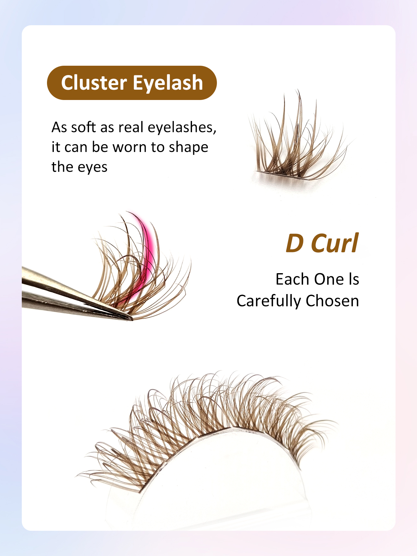 Sibeuna 96pcs Brown Wet Look Lash Clusters - Natural Wispy Individual Lashes, Fluffy Wet Lashes Brown Eyelash Extensions, Beginner Friendly, DIY Segmented Lashes for Everyday
