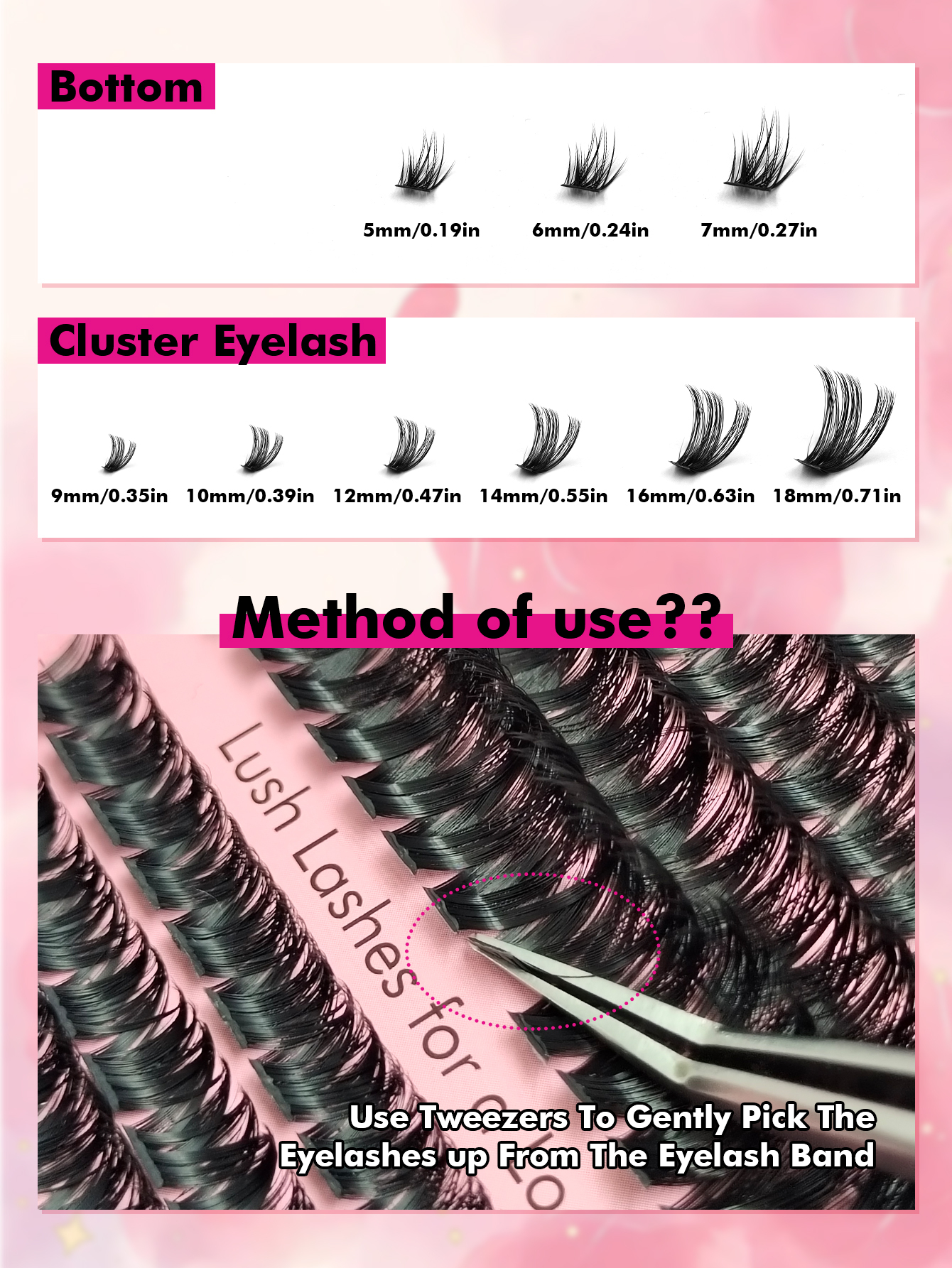 Sibeuna 680pcs Large Capacity Bottom Lashes+50D+60D+80D+100D Cluster Eyelash Book Wispy Thick Eyelash Extension D Curl Fluffy Fake Eyelashes