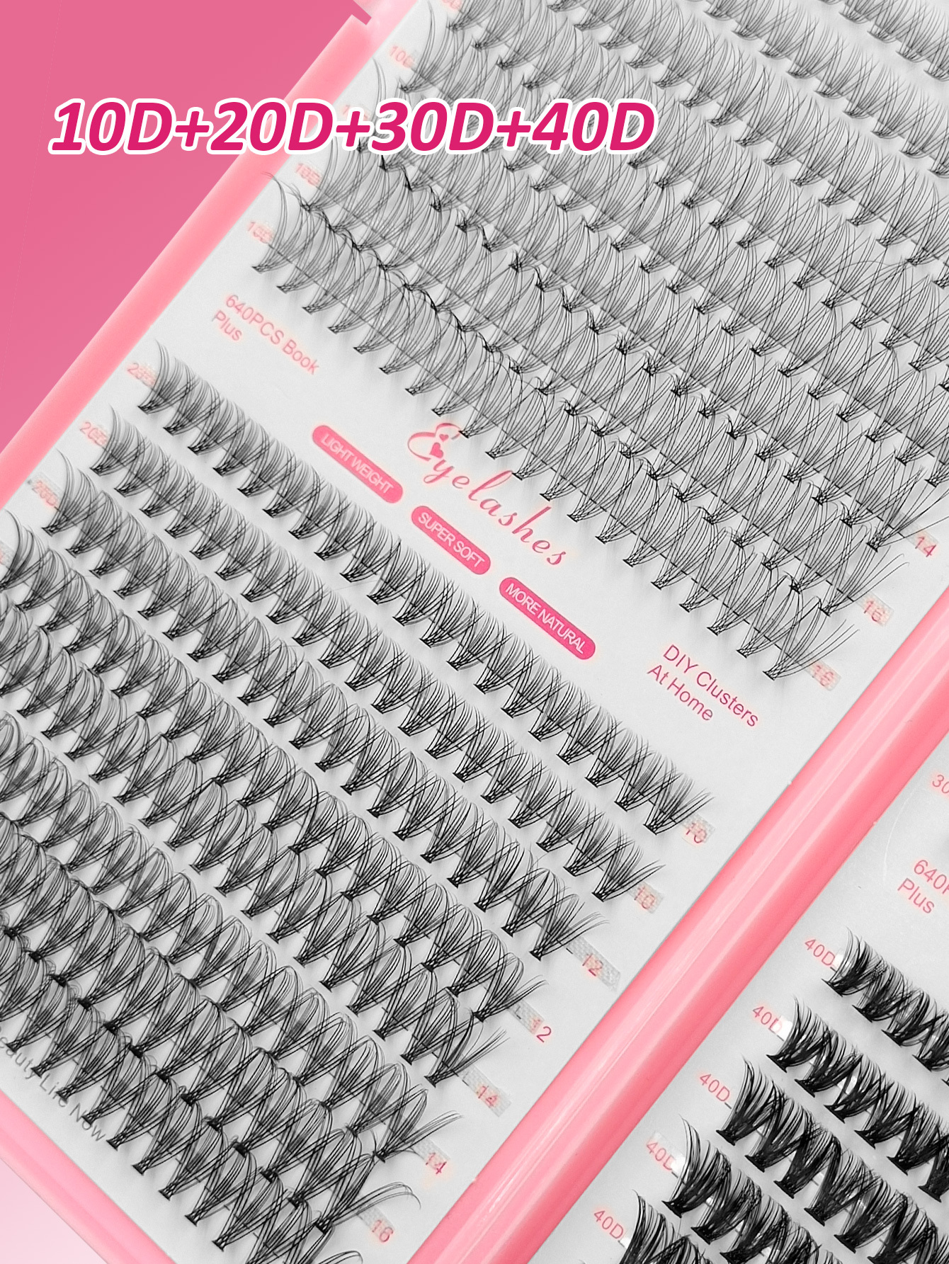 Sibeuna 640 Cluster Individual Eyelash Book D Volume 10D+20D+30D+40D 10-16mm Mixed Length Cluster Eyelash Lengthening Thickening Fluffing Eyelash Beginners DIY Eyelash At Home Self Wearing Segmented Eyelash Wispy Eyelash Bundle Eyelashes