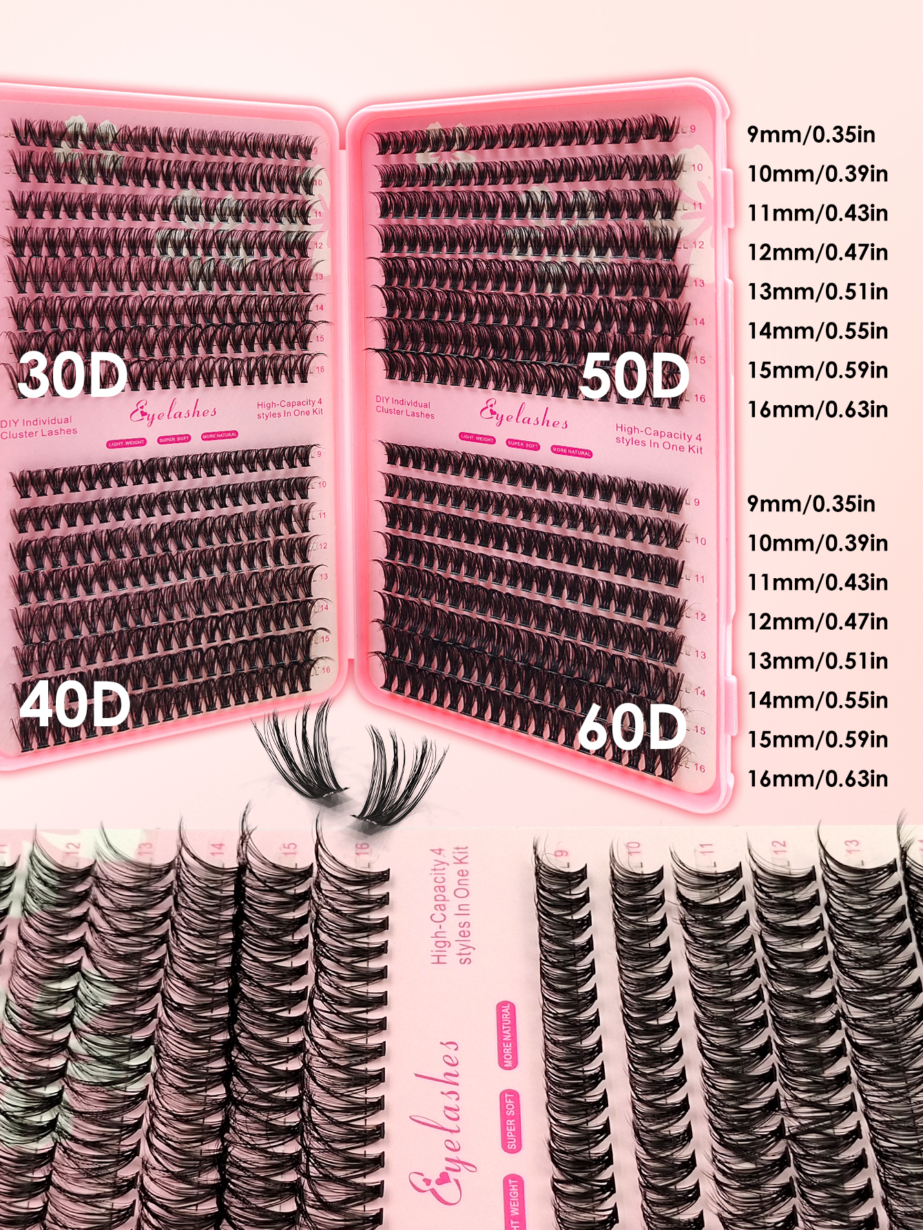 Sibeuna 640 Cluster Individual Eyelash Book D Curl 30D+40D+50D+60D 10-16mm Mixed Length Cluster Eyelash Lengthening Thickening Fluffing Eyelash Beginners DIY Eyelash At Home Self Wearing Segmented Eyelash Wispy Eyelash Bundle Eyelashes