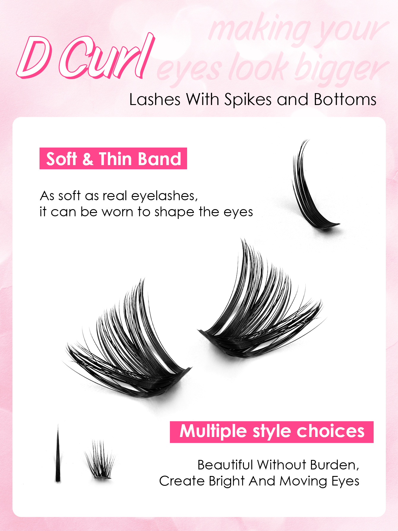 Sibeuna 15 Rows 308pcs Mixed False Eyelashes, C/D Curl Individual Cluster Lashes,Lashes With Spikes and Bottoms ,Manga Lashes Enlarged Eye Effect Suitable For Daily Wear